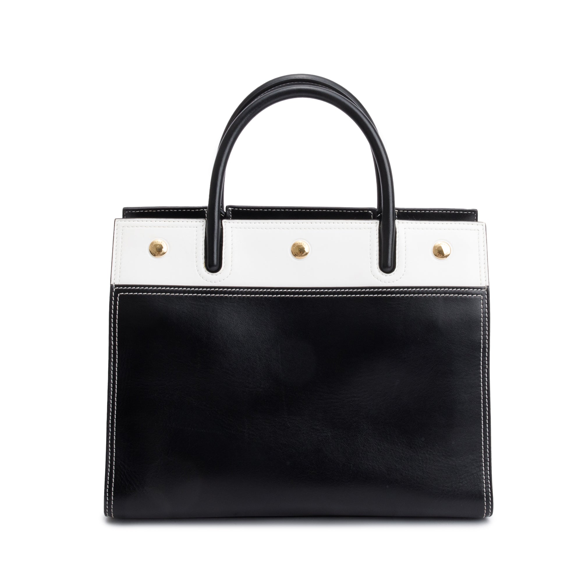 Burberry Black & White Calfskin Leather Small Two Handle Title Tote w/ Strap