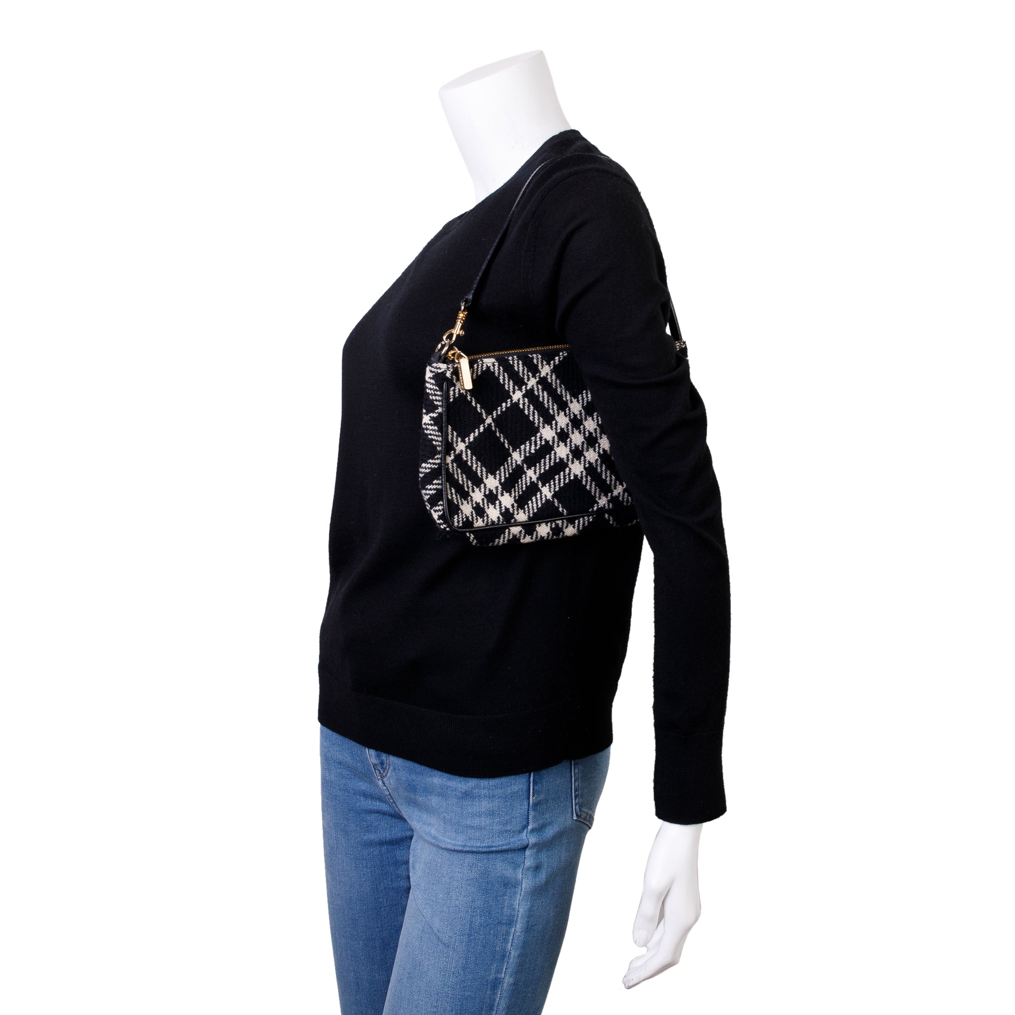 Burberry Black & White Check Wool Pochette