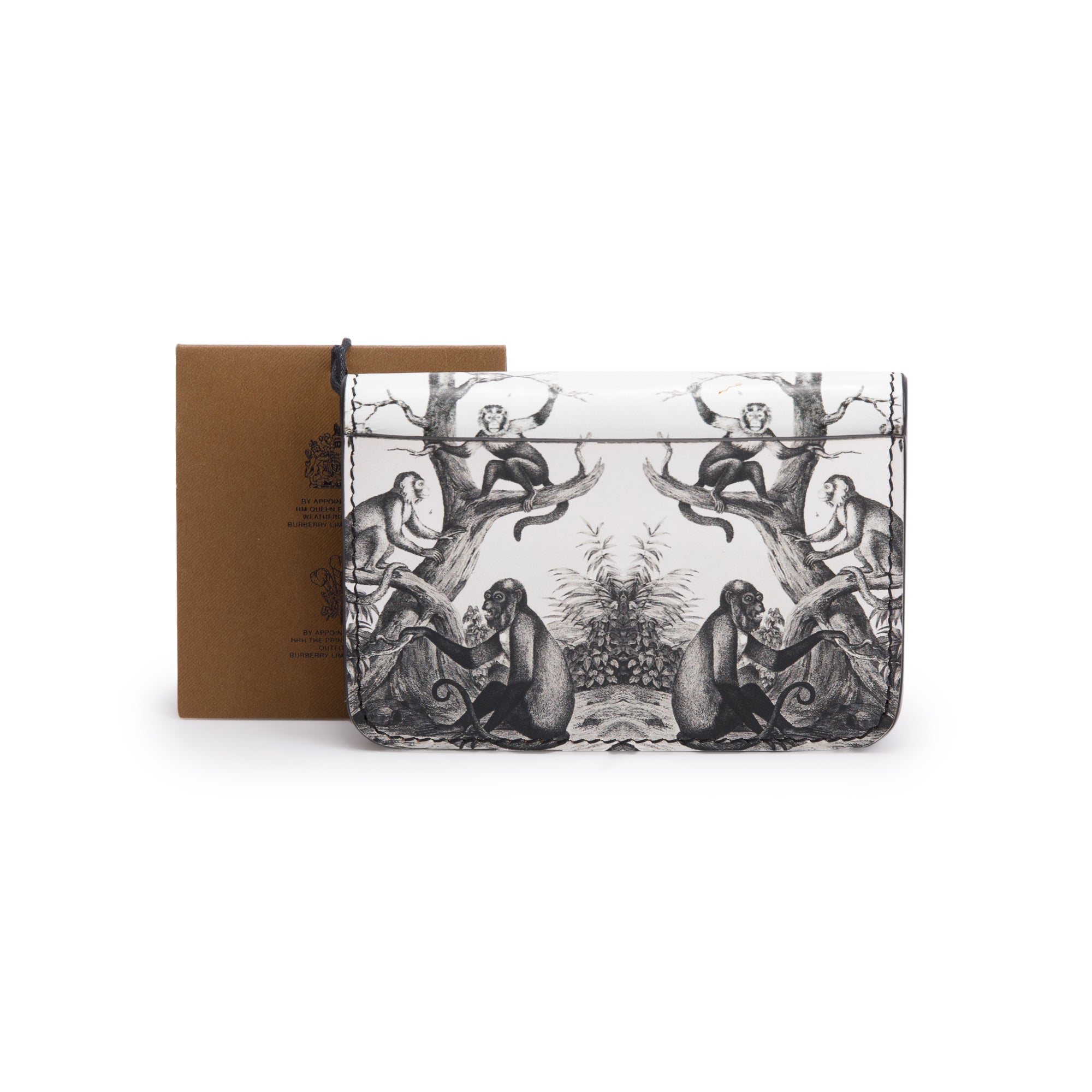 Burberry Black/White Monkey Print Leather Card Case On Chain w/ Box