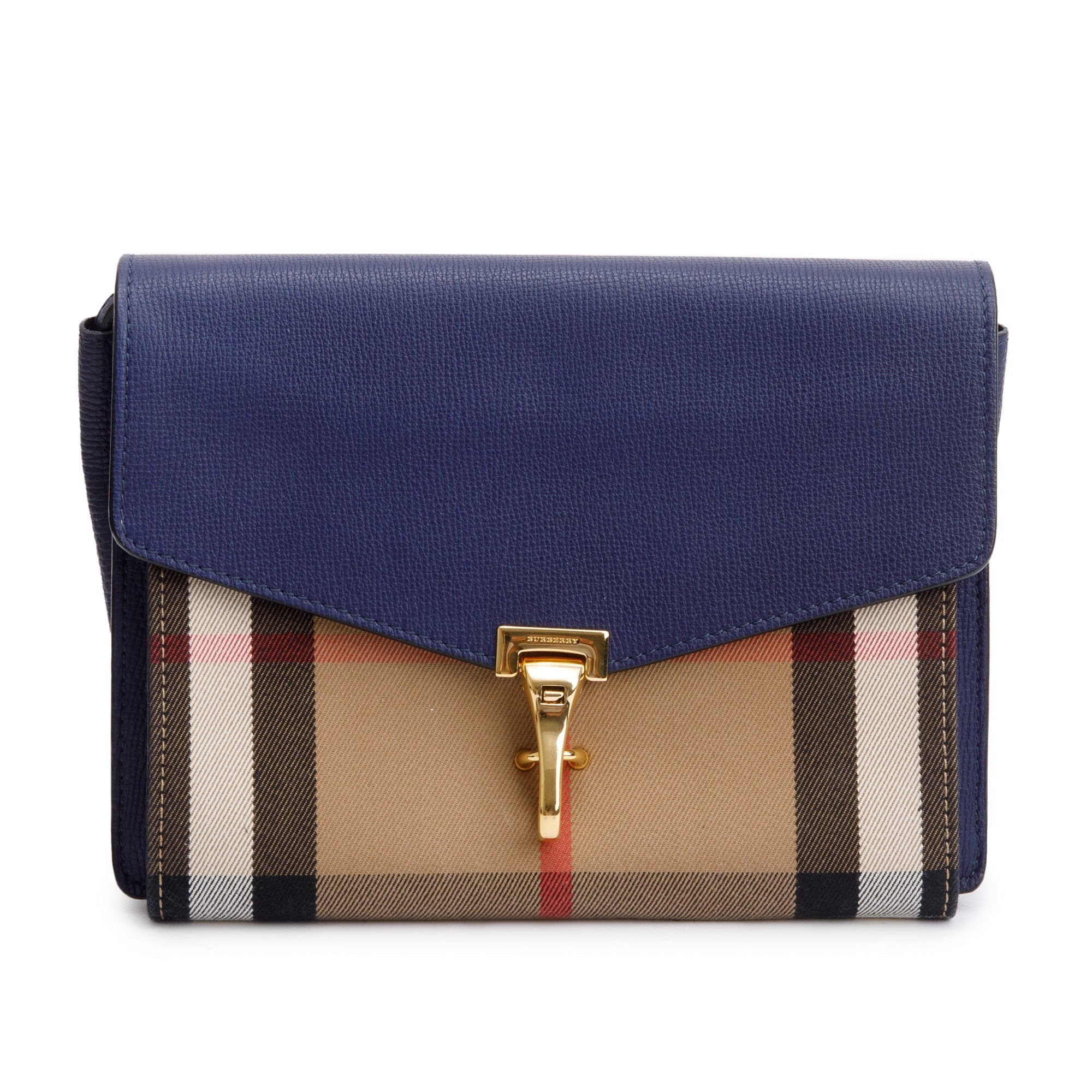 Burberry Blue Calfskin House Check Macken Crossbody Bag