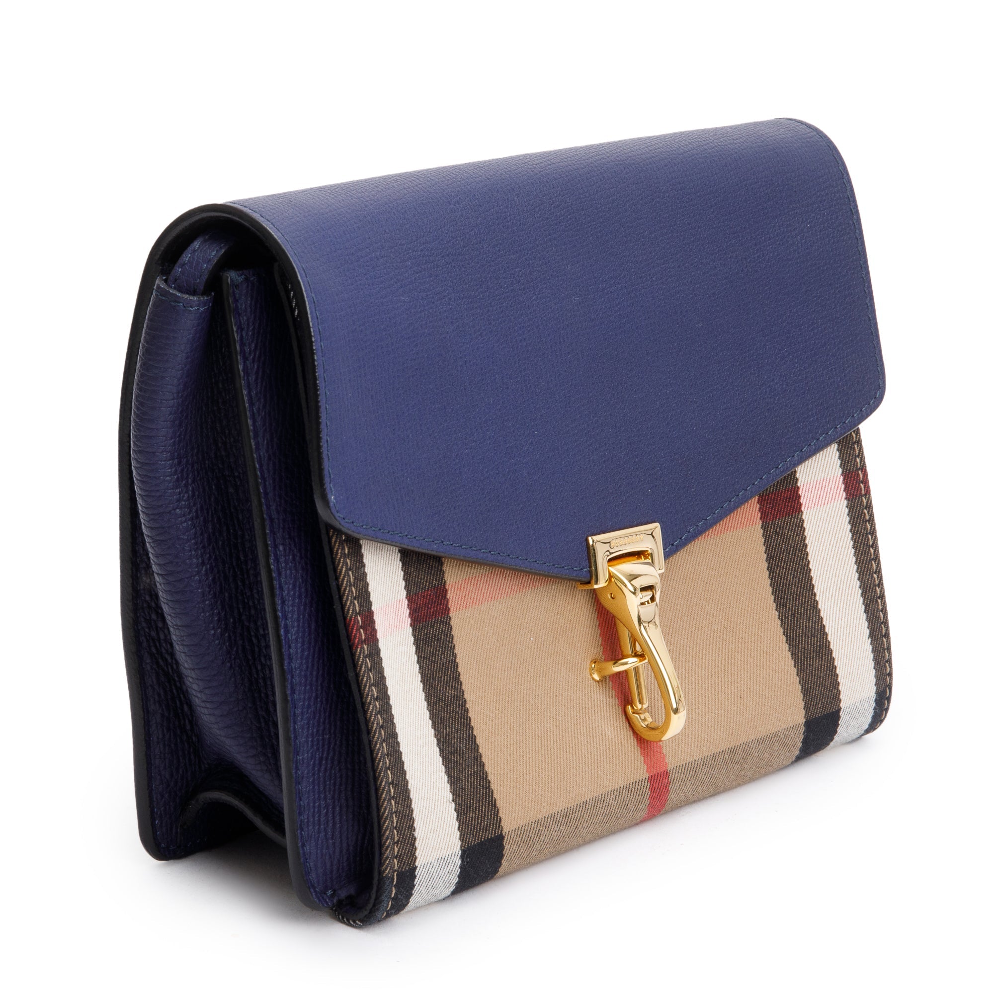 Burberry Blue Calfskin House Check Macken Crossbody Bag