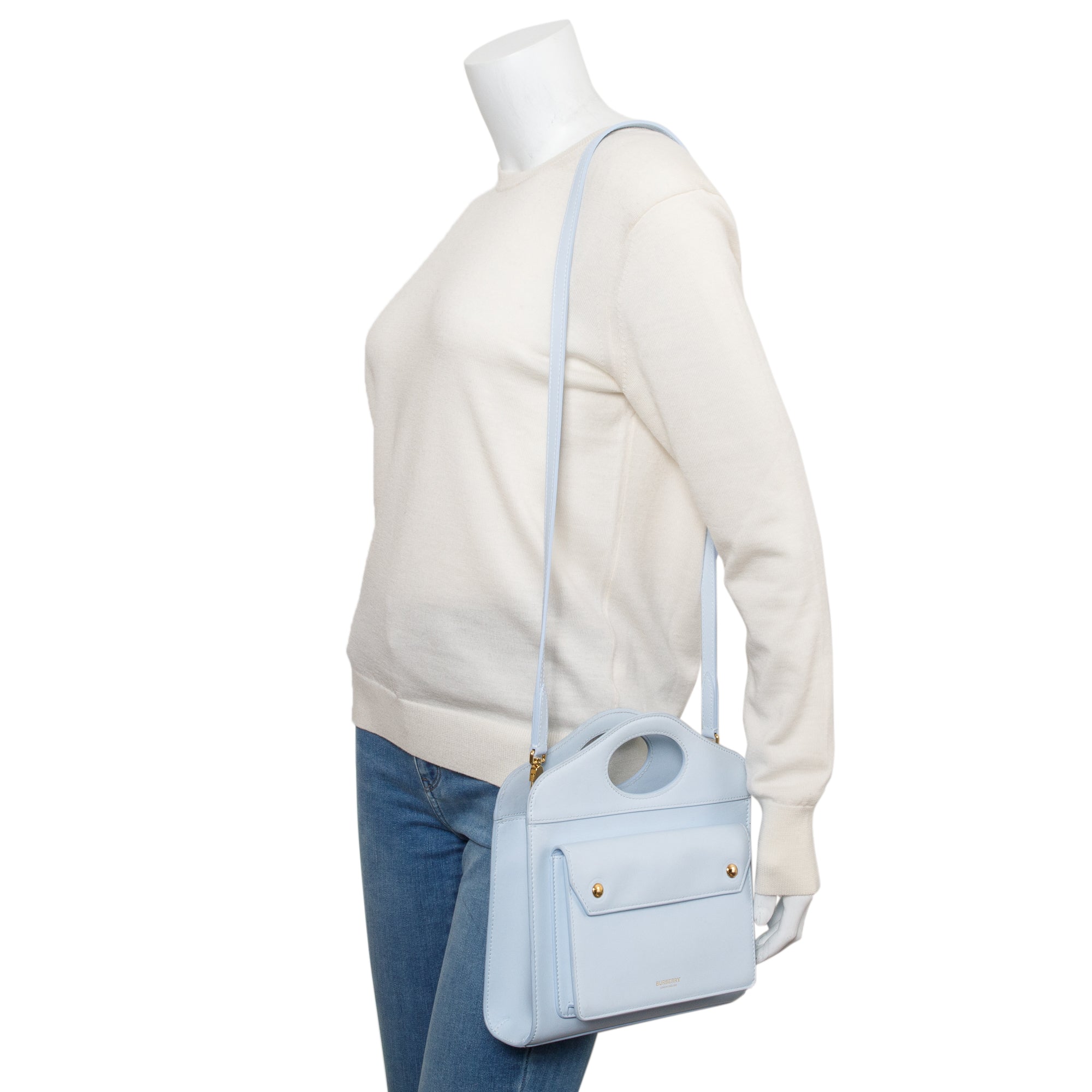 Burberry Blue Calfskin Leather Mini Pocket Bag w/ Strap & Box