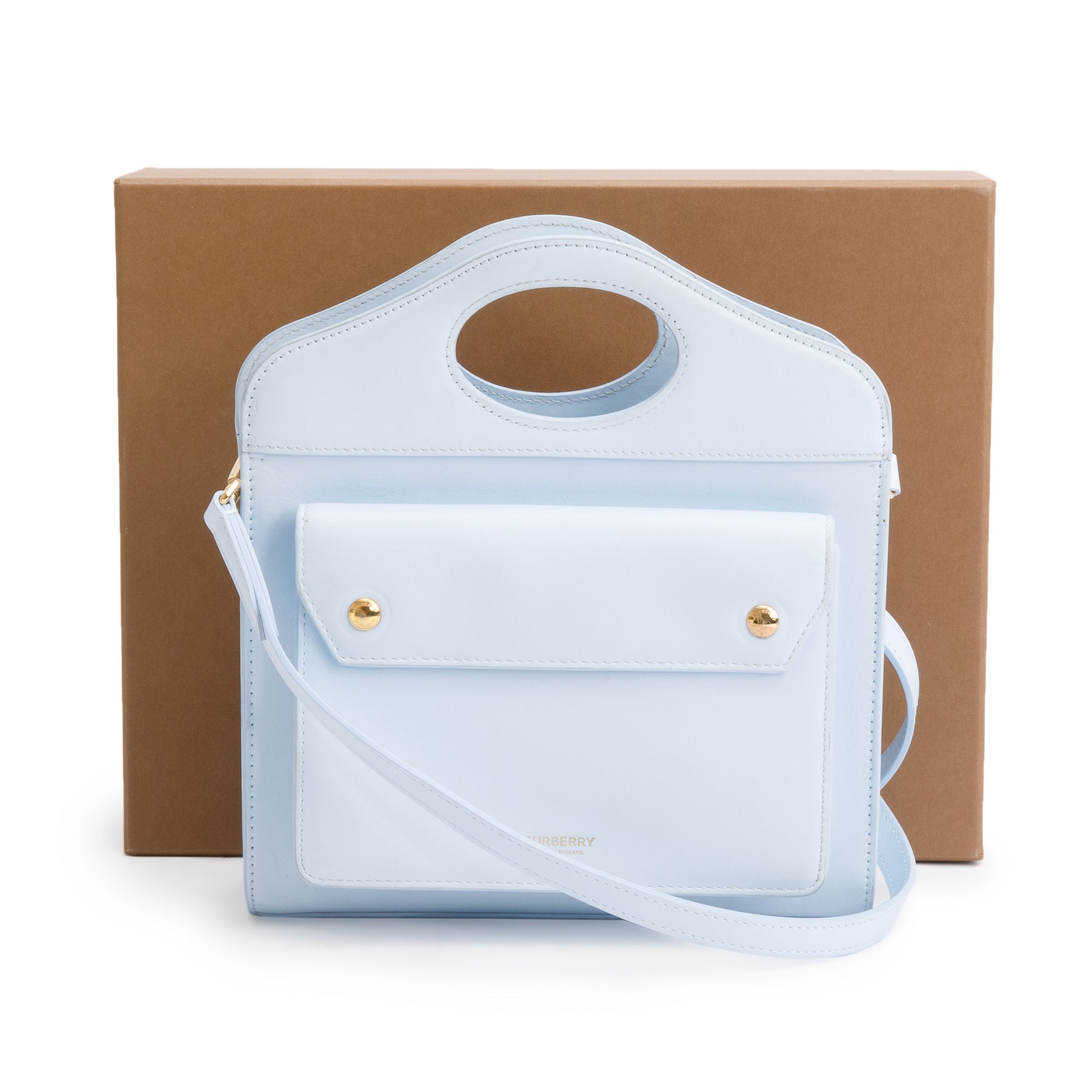 Burberry Blue Calfskin Leather Mini Pocket Bag w/ Strap & Box