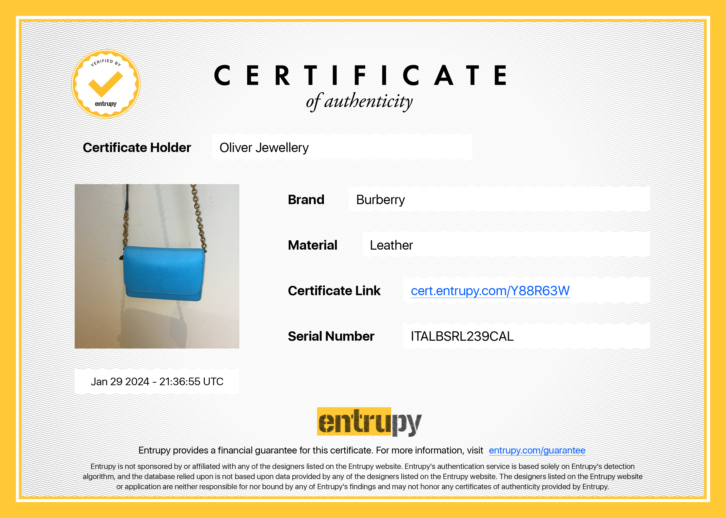 Burberry Blue Leather Hampshire Crossbody Bag