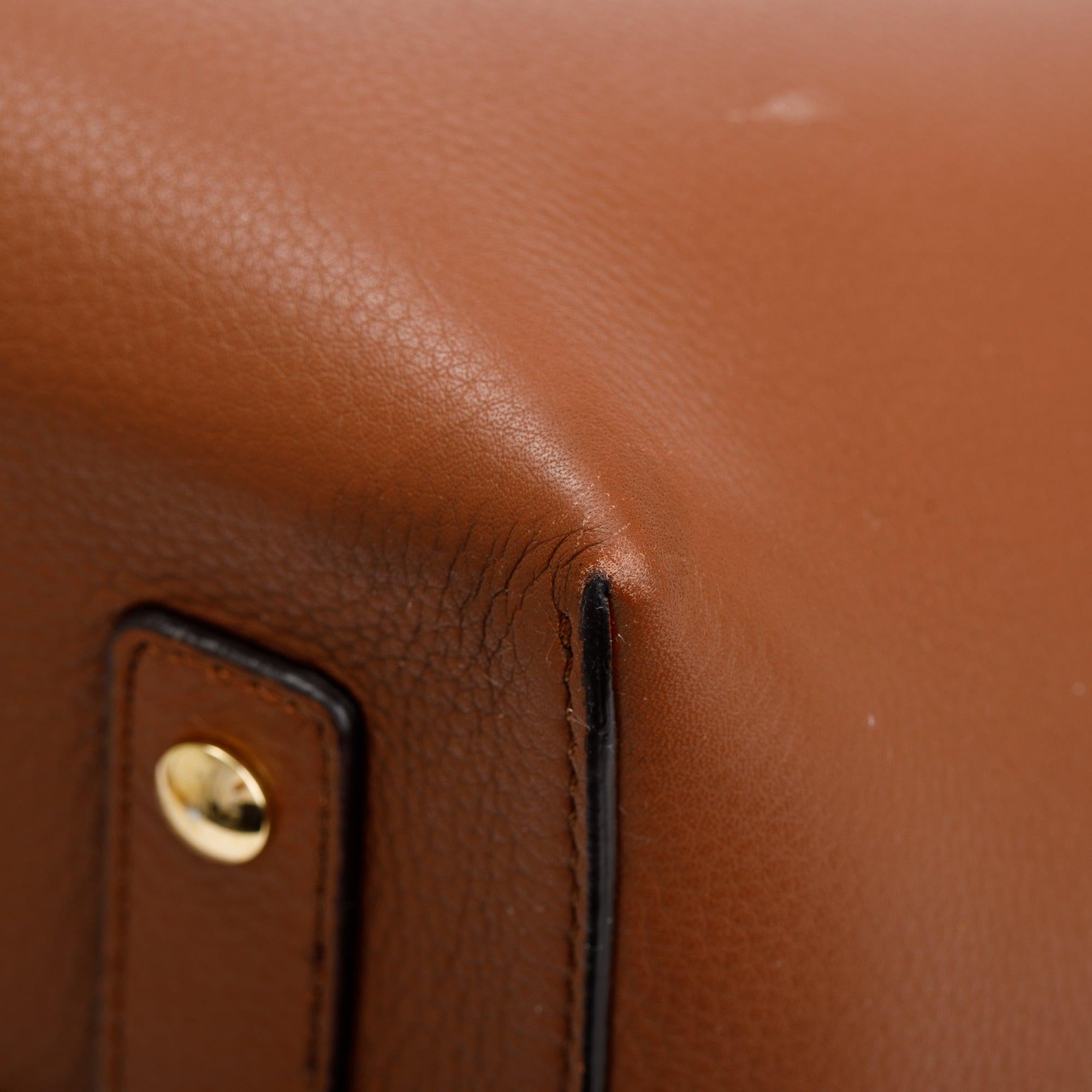 Burberry Brown Grained Calfskin Leather Medium Belt Tote Bag w/ Strap