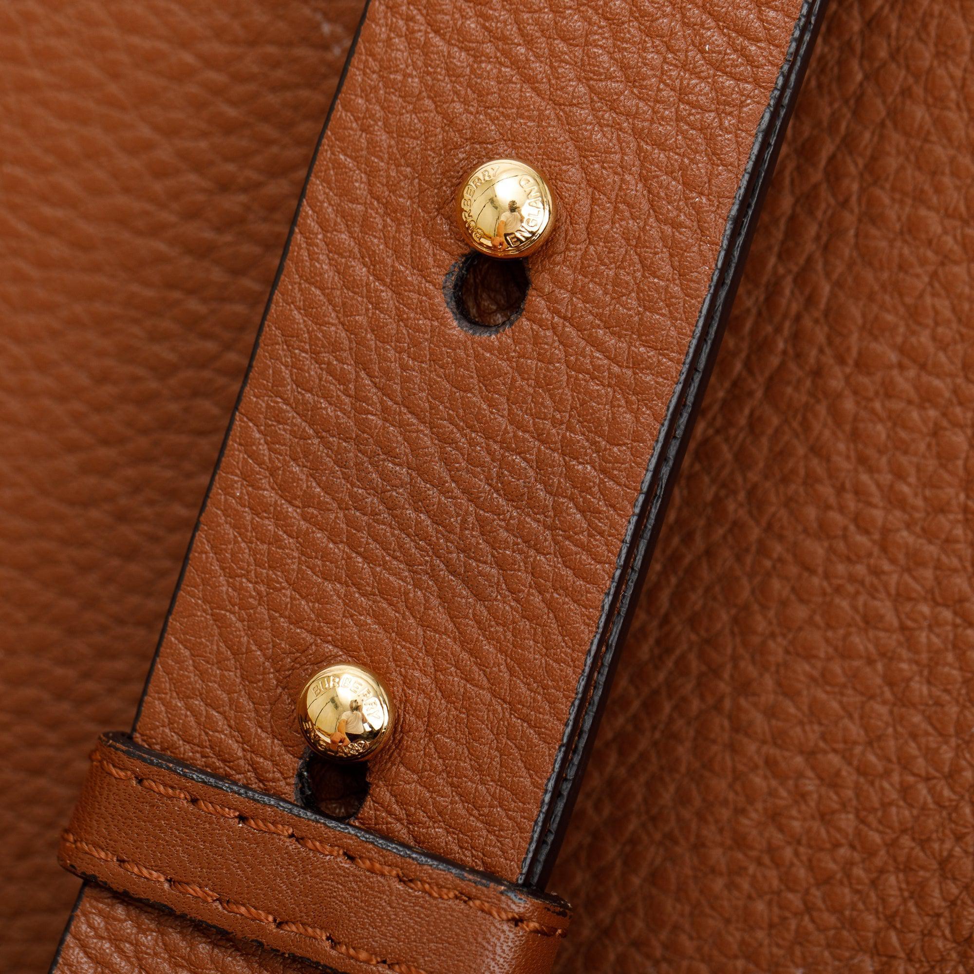 Burberry Brown Grained Calfskin Leather Medium Belt Tote Bag w/ Strap