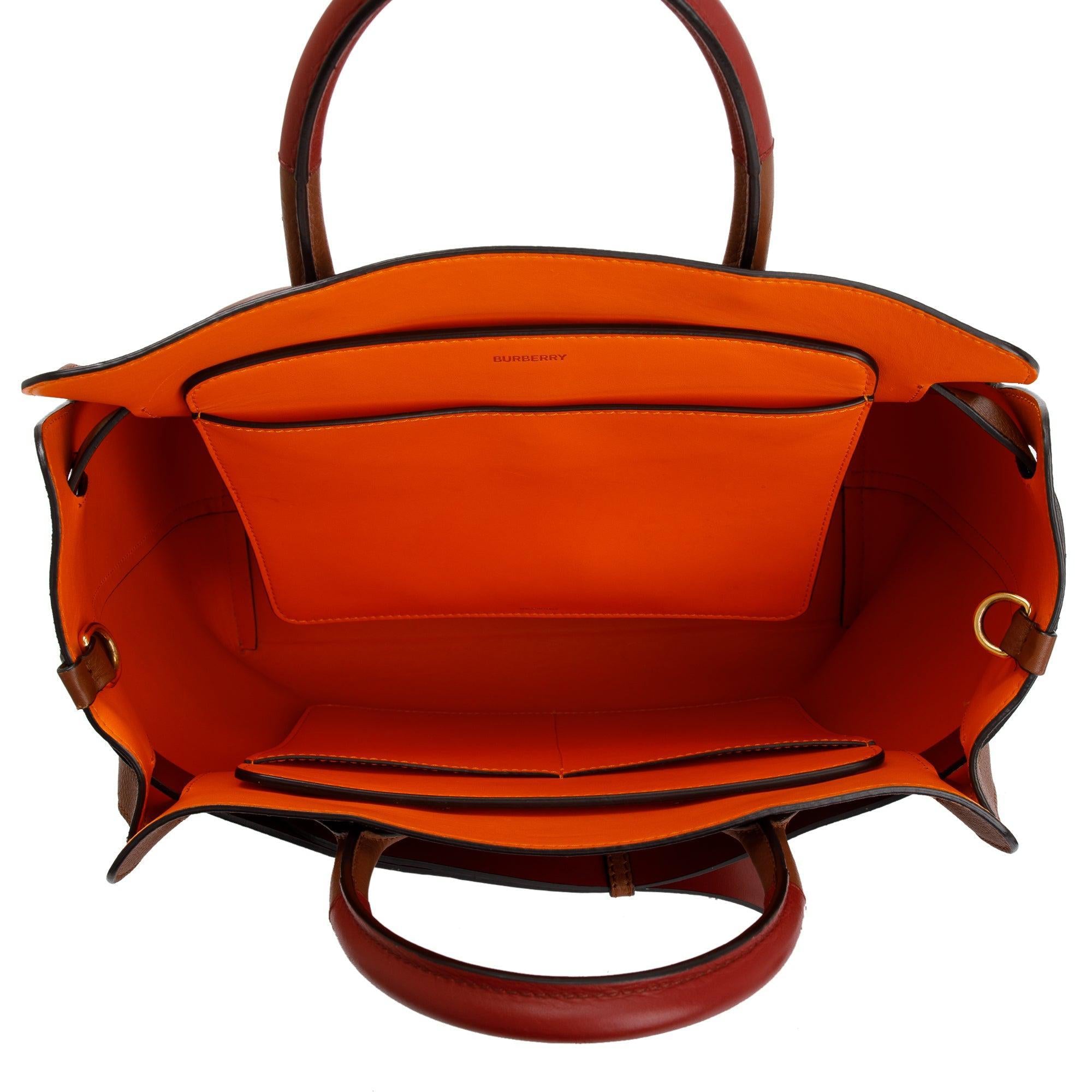 Burberry Brown Grained Calfskin Leather Medium Belt Tote Bag w/ Strap