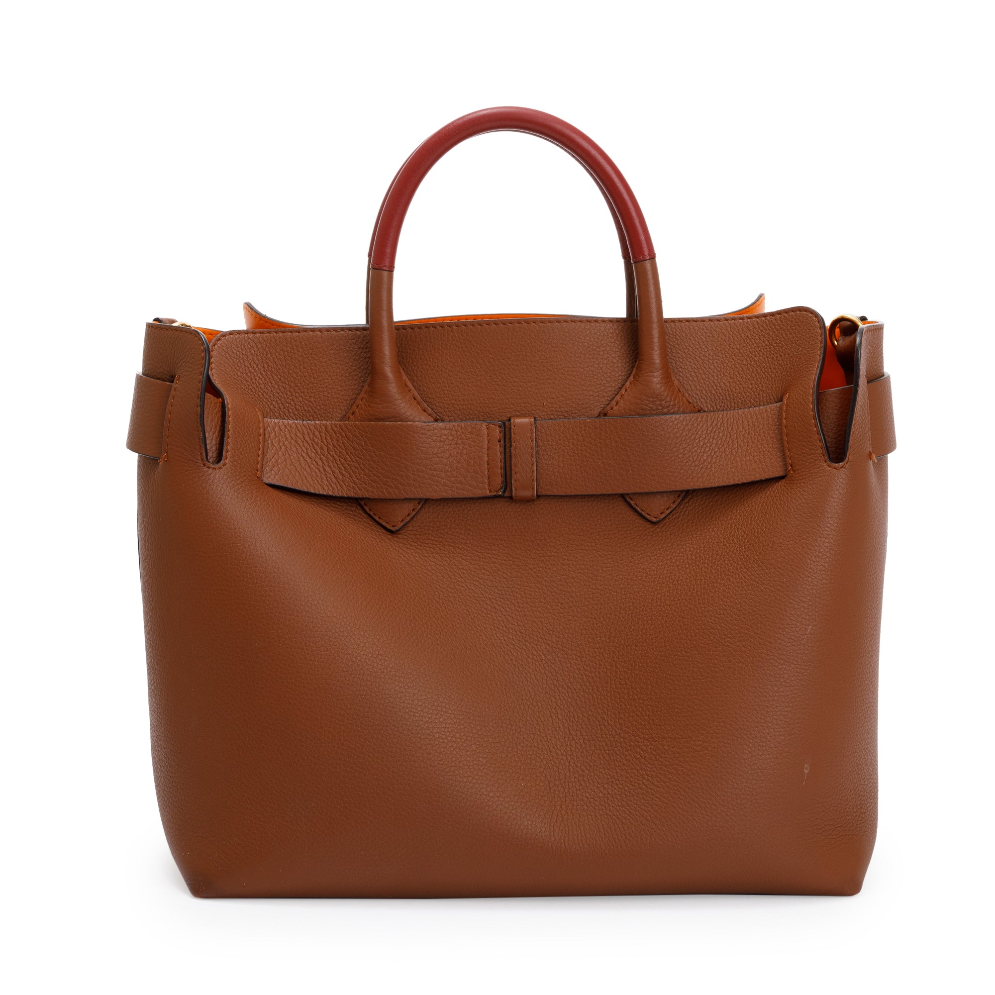 Burberry Brown Grained Calfskin Leather Medium Belt Tote Bag w/ Strap