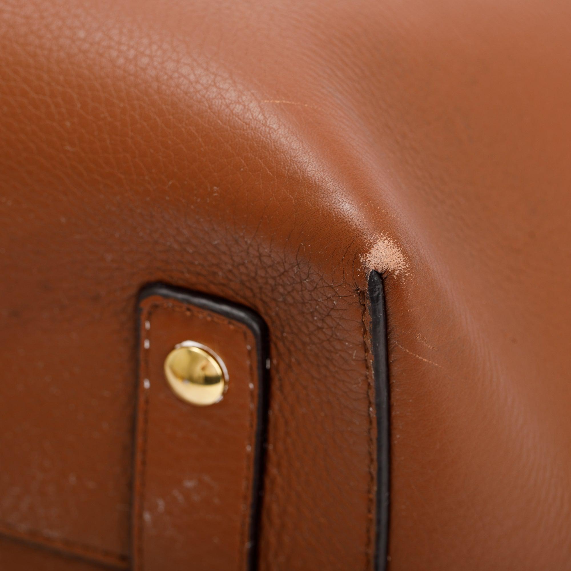 Burberry Brown Grained Calfskin Leather Medium Belt Tote Bag w/ Strap