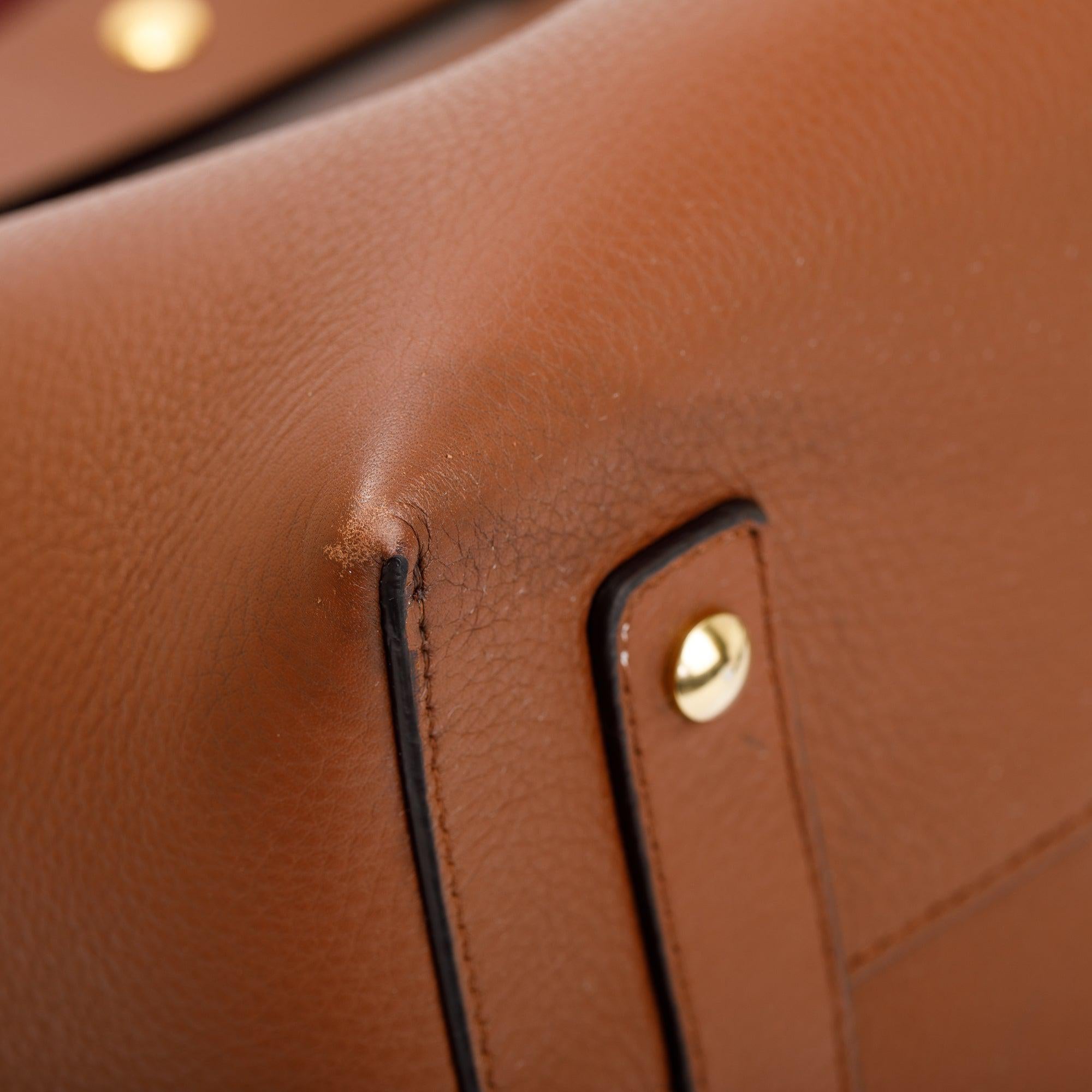 Burberry Brown Grained Calfskin Leather Medium Belt Tote Bag w/ Strap