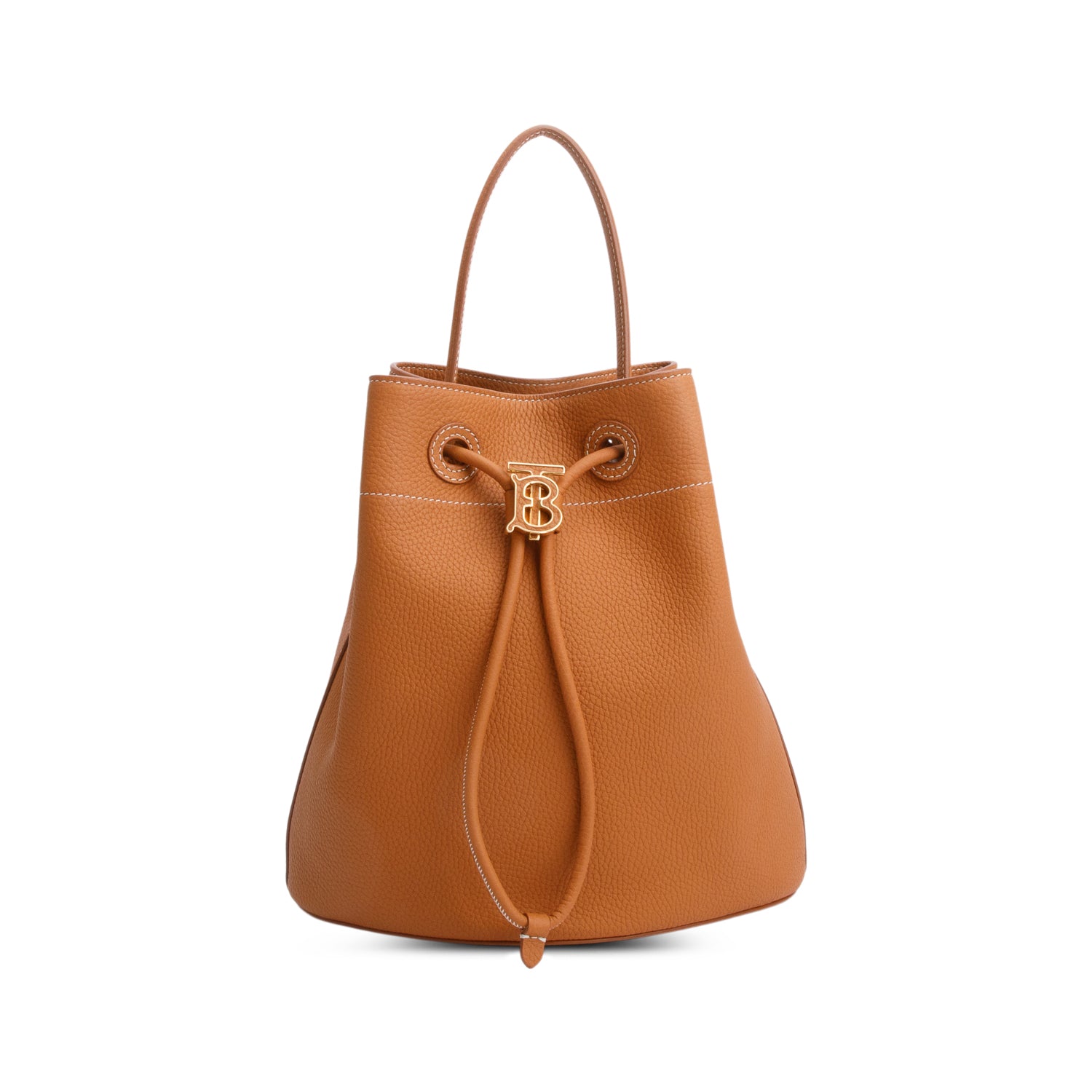 Burberry Brown Grained Leather Small TB Bucket Bag w/ Strap