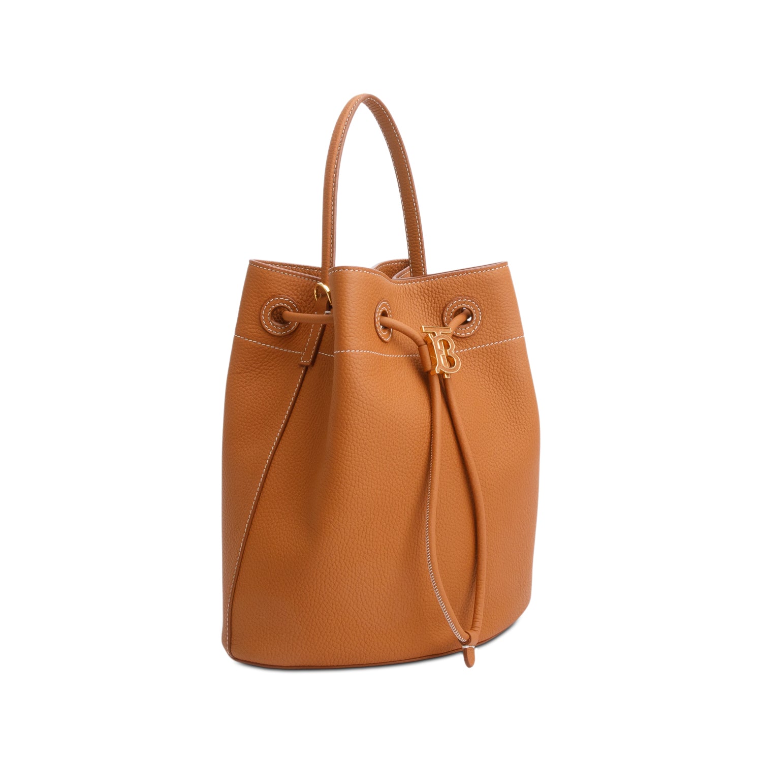 Burberry Brown Grained Leather Small TB Bucket Bag w/ Strap