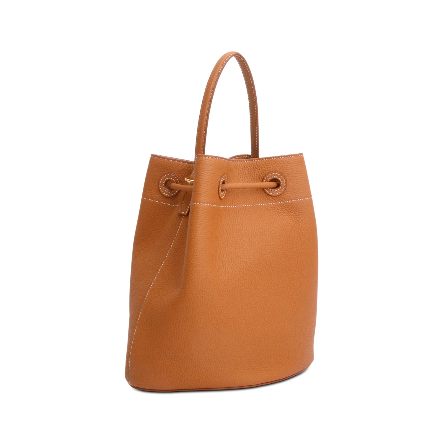 Burberry Brown Grained Leather Small TB Bucket Bag w/ Strap