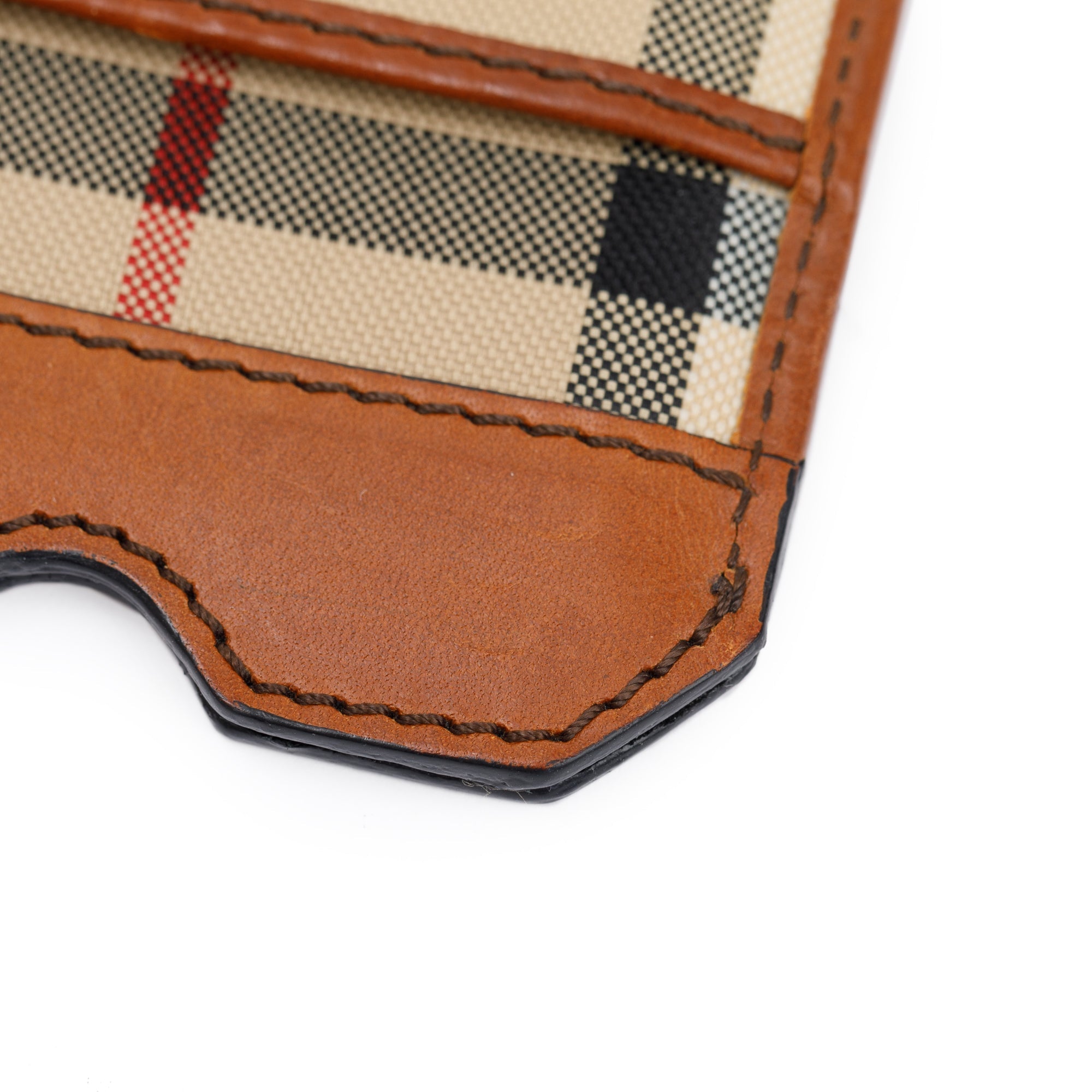 Burberry Brown Leather Nova Check Canvas Phone Case