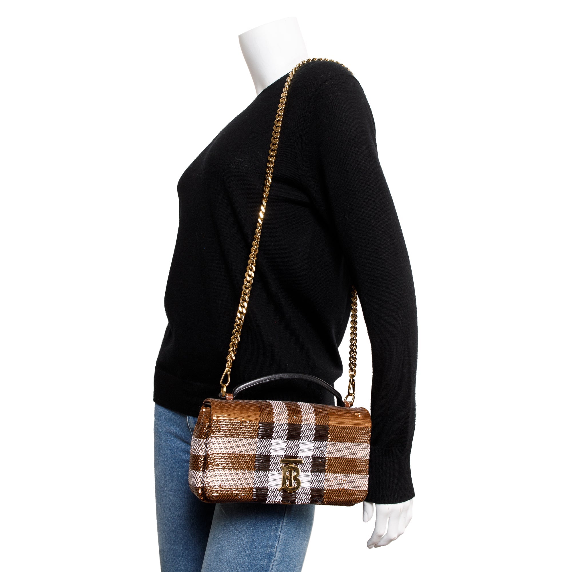 Burberry Brown Sequin Check Small Lola TB Shoulder Bag