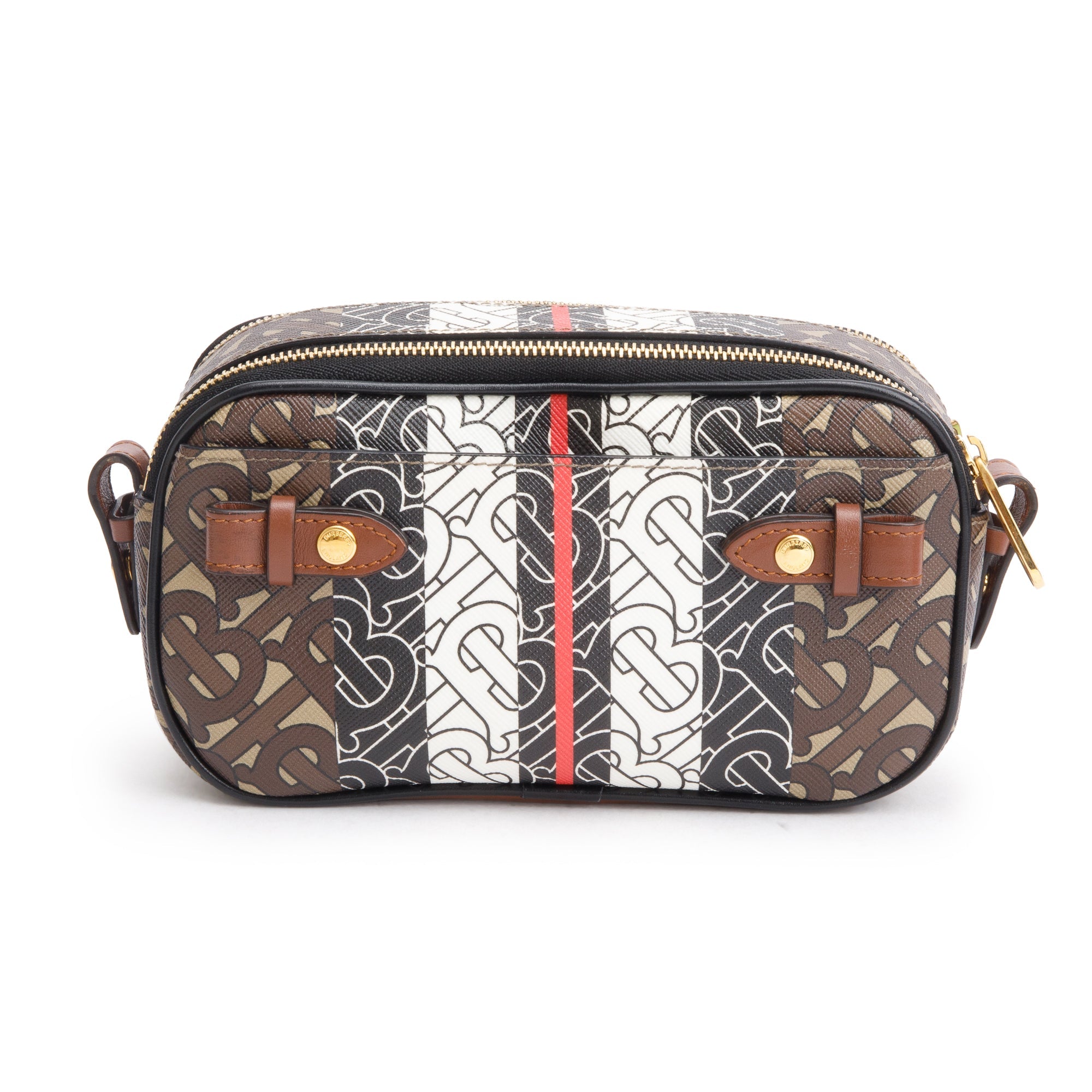 Burberry Brown TB Monogram Stripe E-Canvas Blue Micro Camera Crossbody Bag