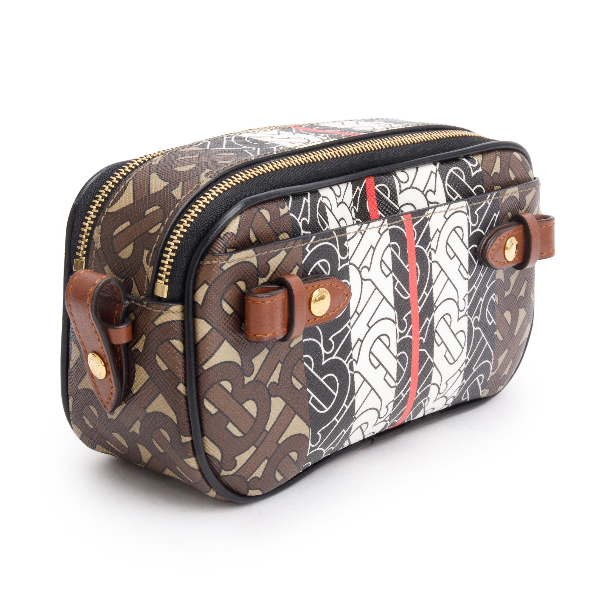 Burberry Brown TB Monogram Stripe E-Canvas Blue Micro Camera Crossbody Bag