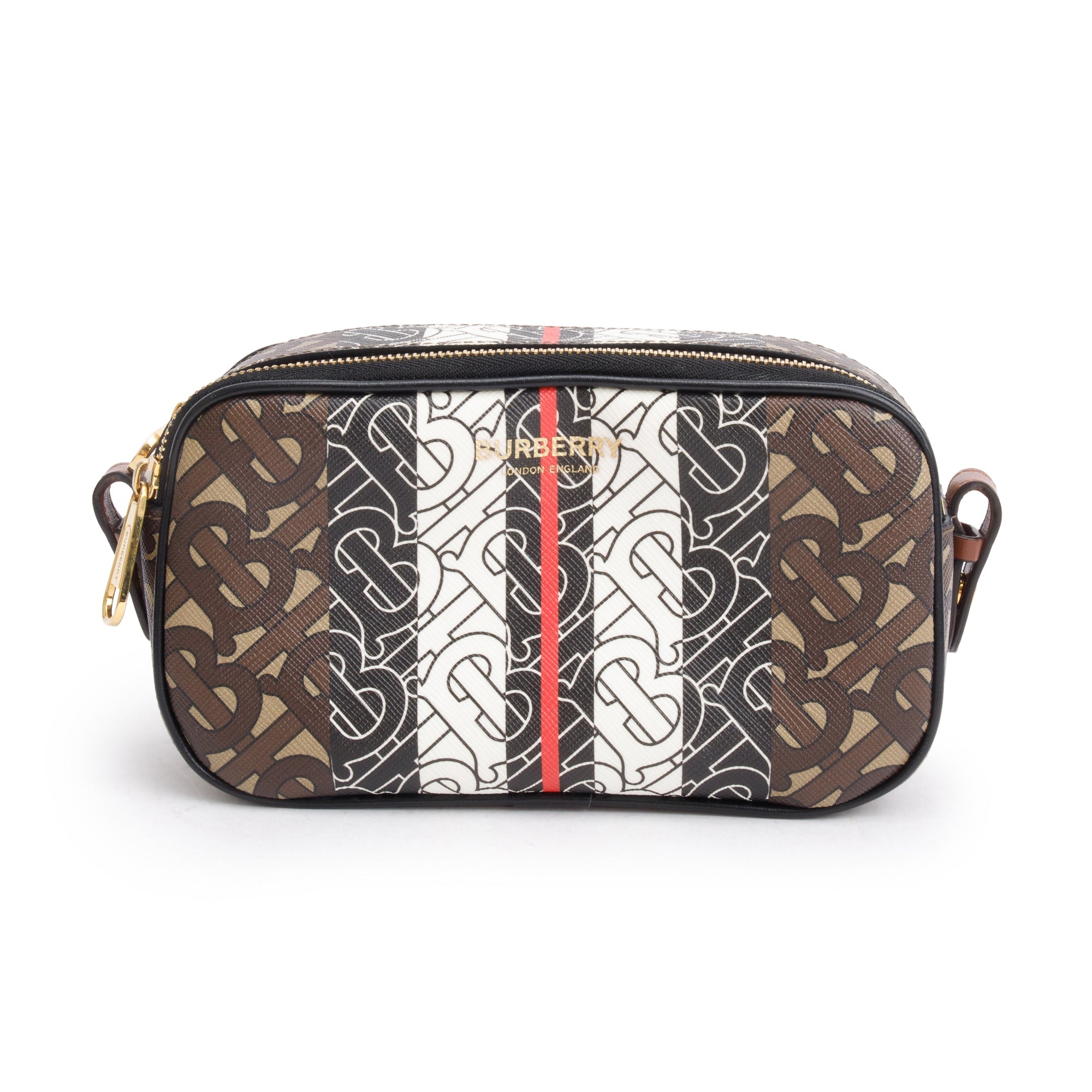 Burberry Brown TB Monogram Stripe E-Canvas Blue Micro Camera Crossbody Bag