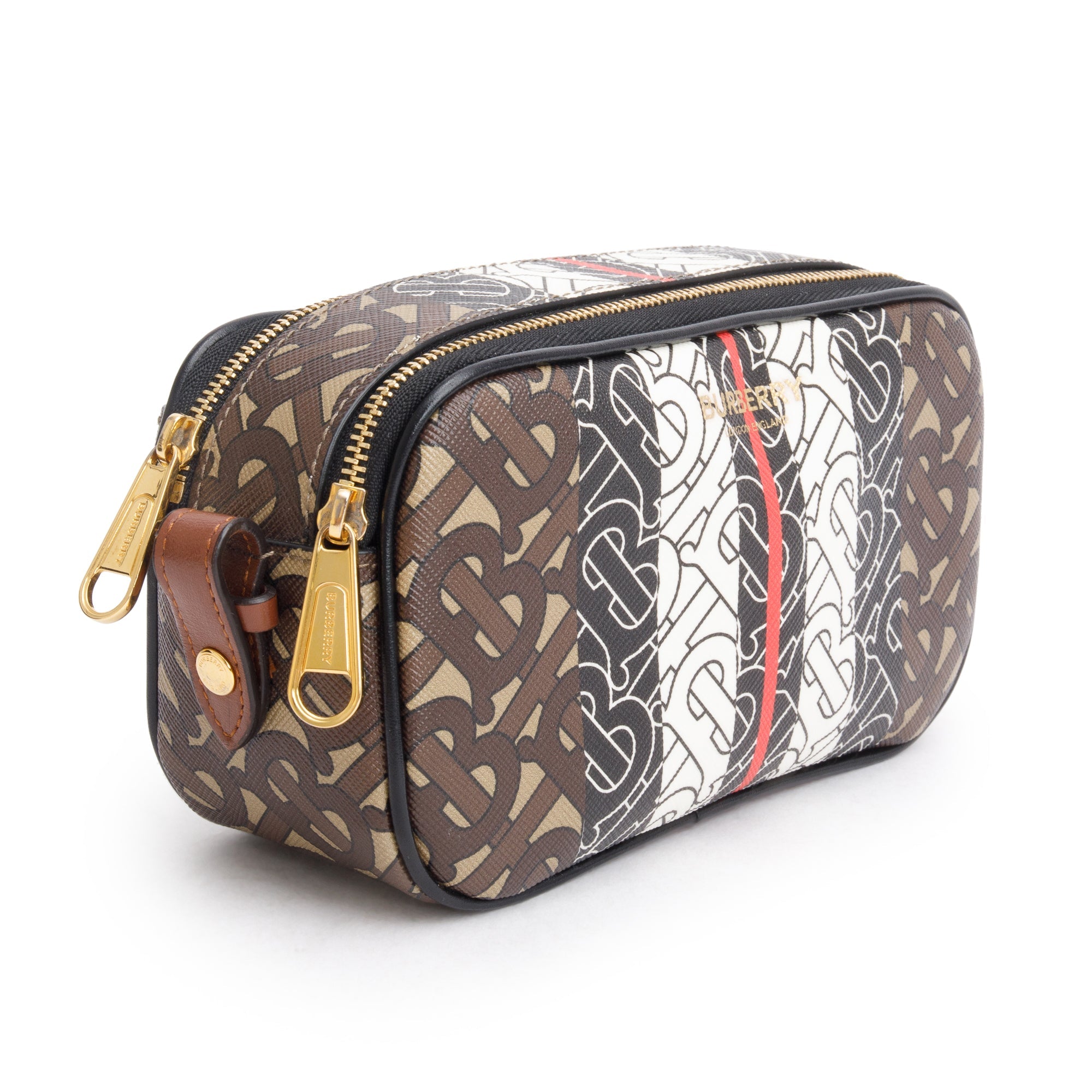 Burberry Brown TB Monogram Stripe E-Canvas Blue Micro Camera Crossbody Bag