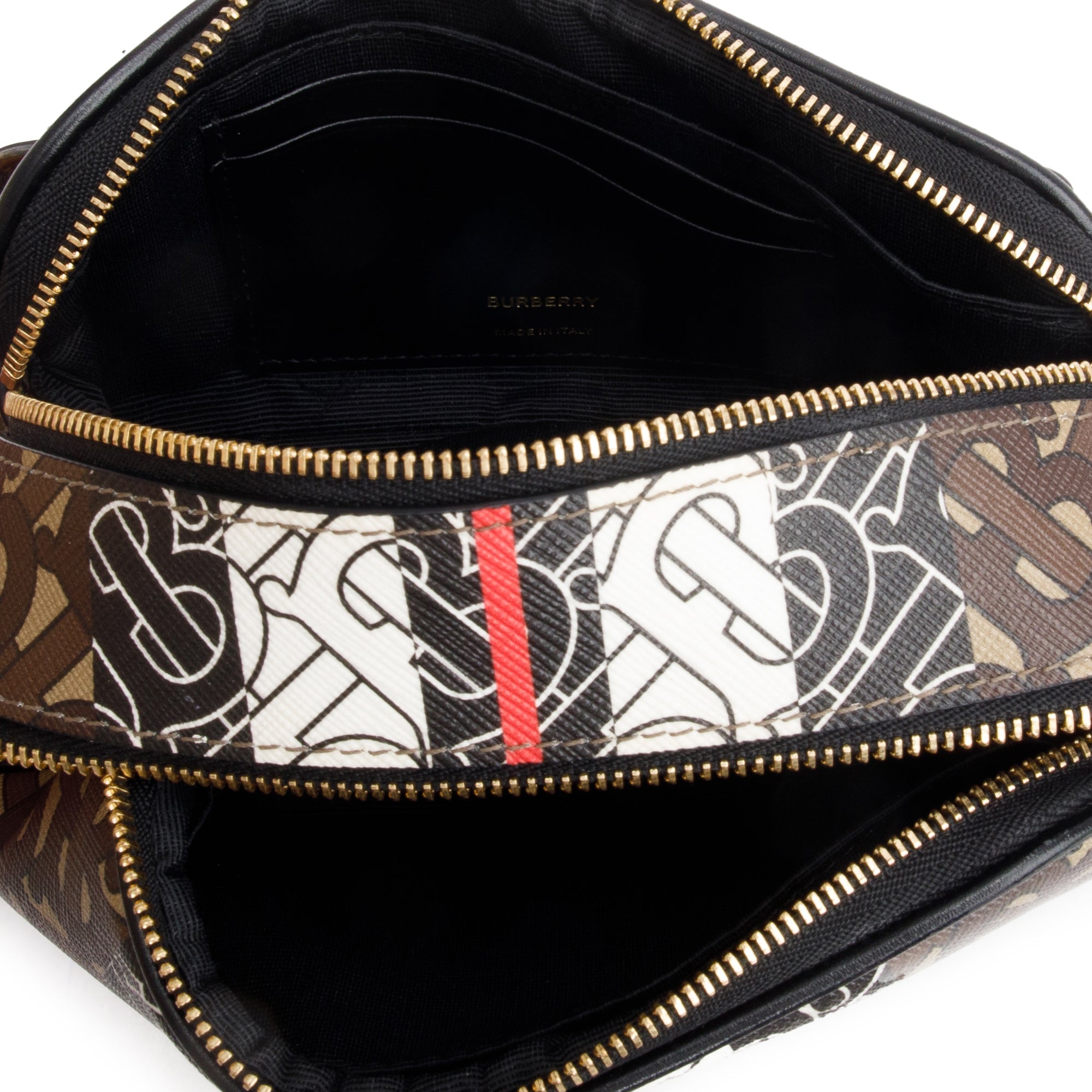 Burberry Brown TB Monogram Stripe E-Canvas Blue Micro Camera Crossbody Bag