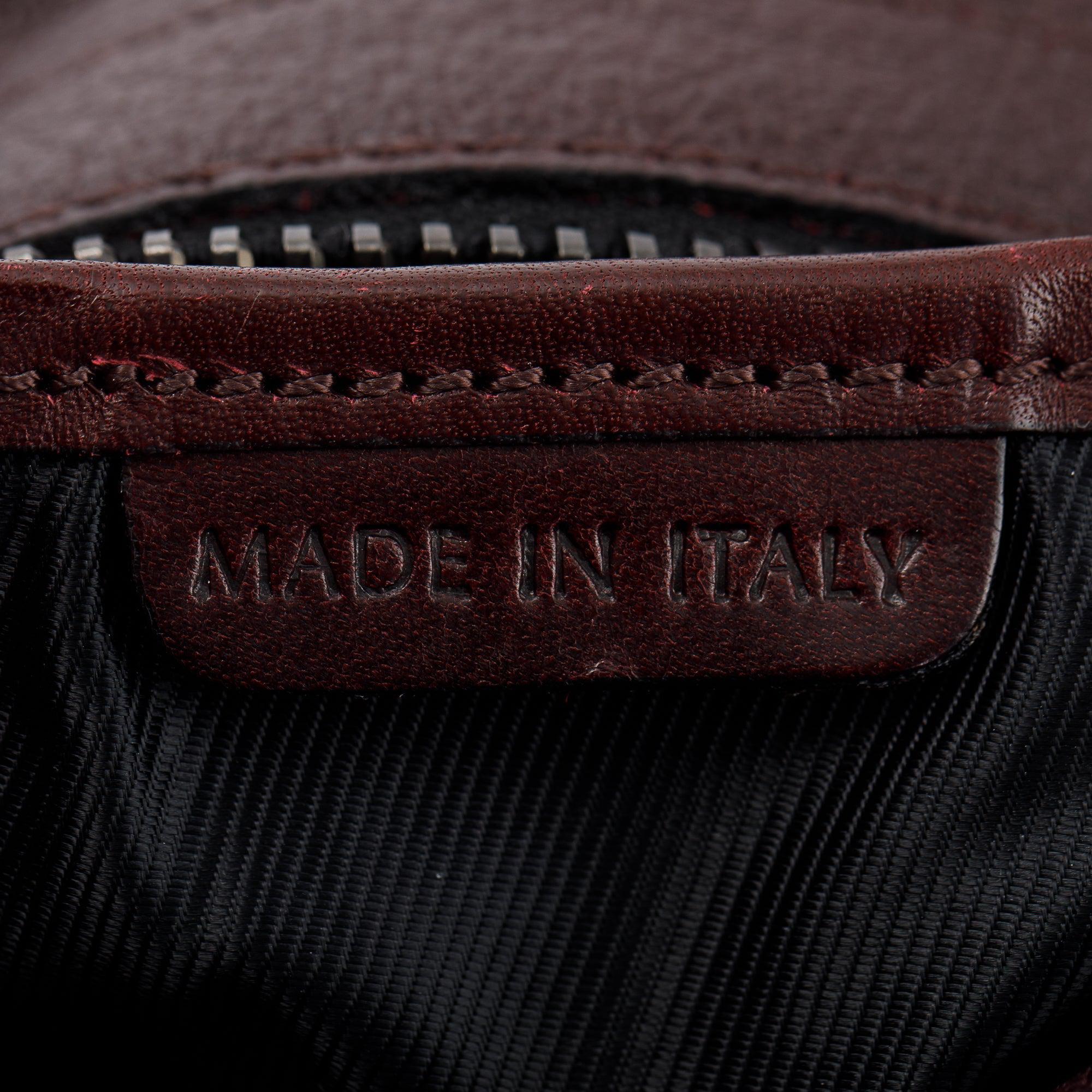 Burberry Burgundy Calfskin Leather Cartridge Pleated Lowry Tote w/ Strap