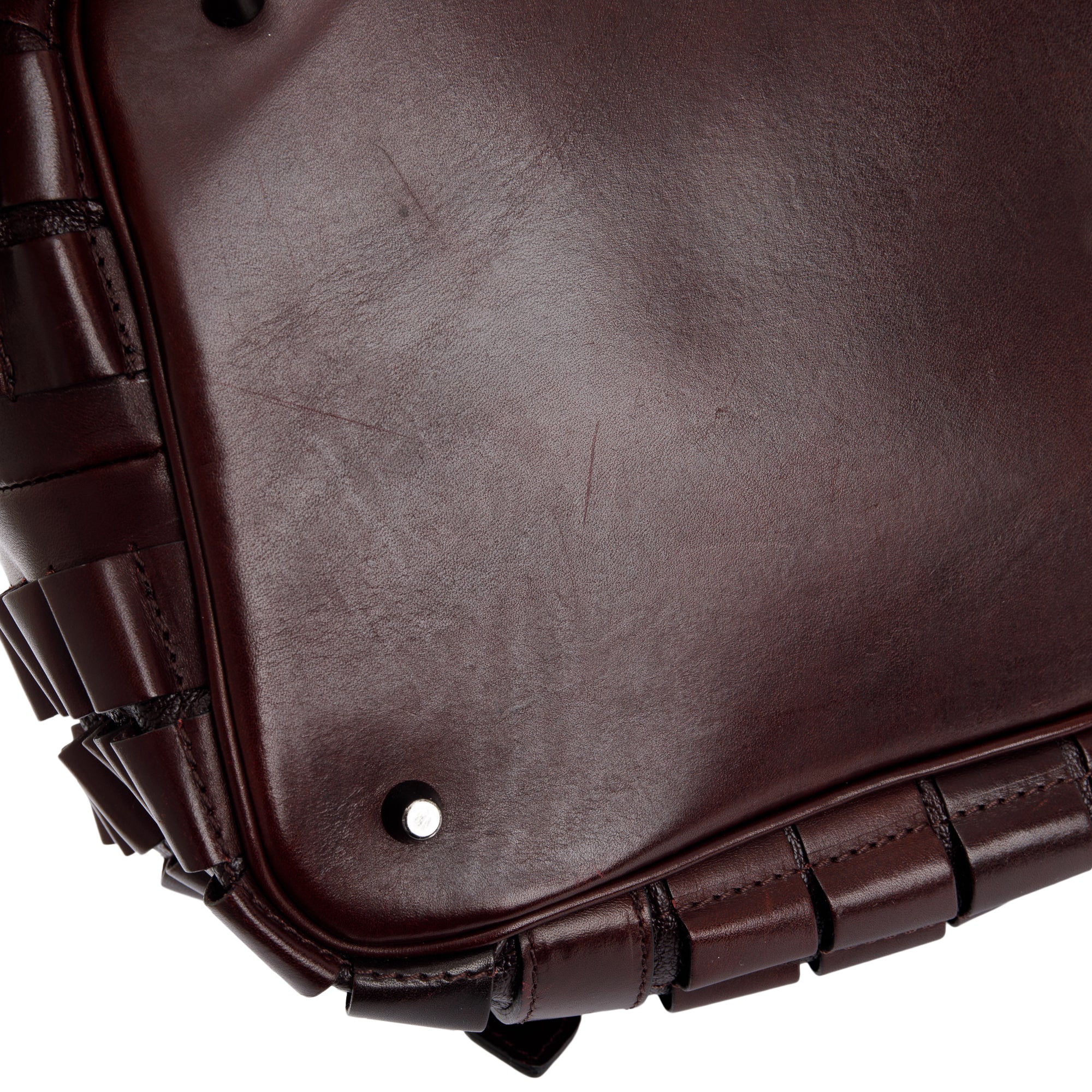 Burberry Burgundy Calfskin Leather Cartridge Pleated Lowry Tote w/ Strap