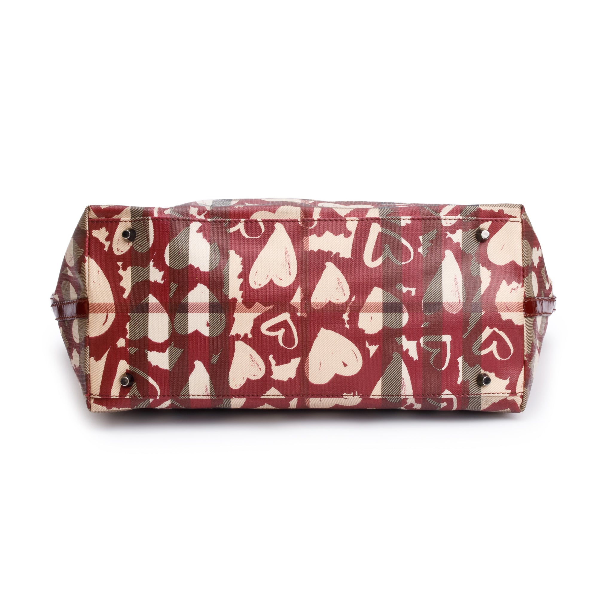 Burberry Burgundy Patent Heart Print Supernova Coated Canvas Nickie Tote Bag