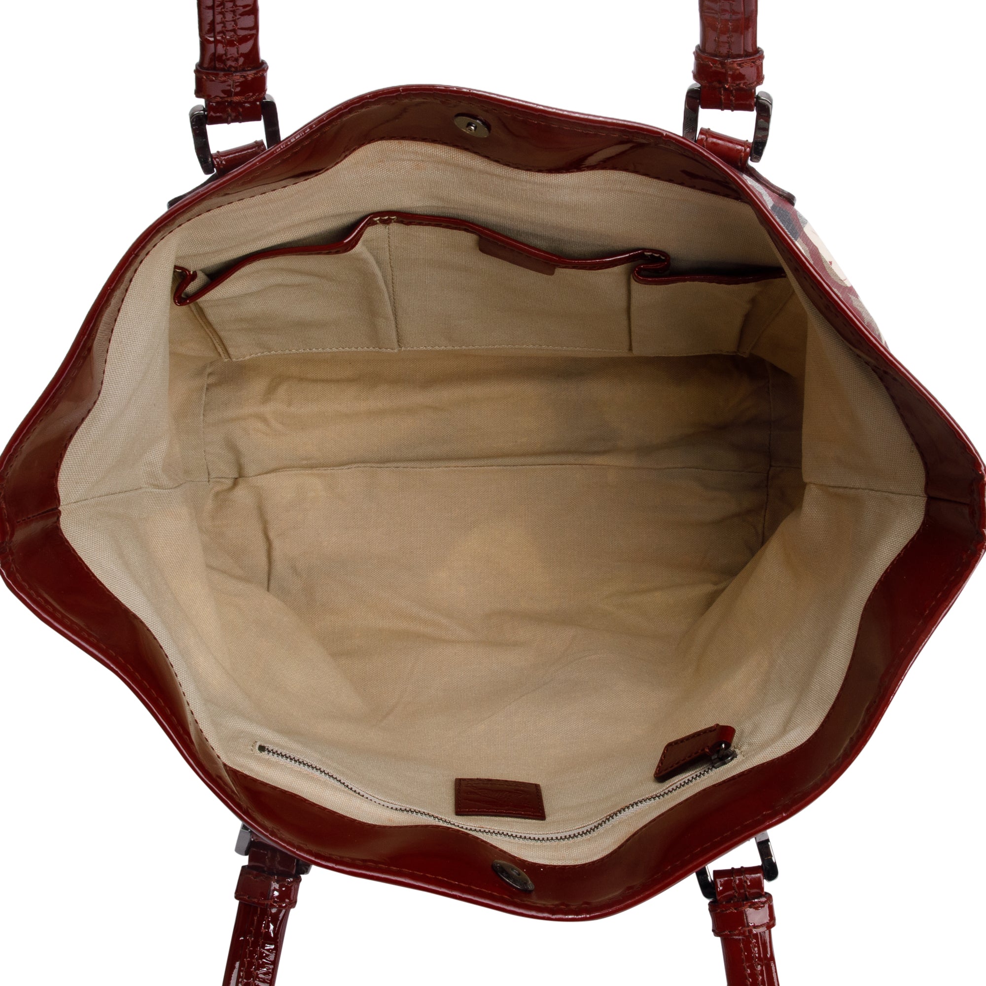 Burberry Burgundy Patent Heart Print Supernova Coated Canvas Nickie Tote Bag