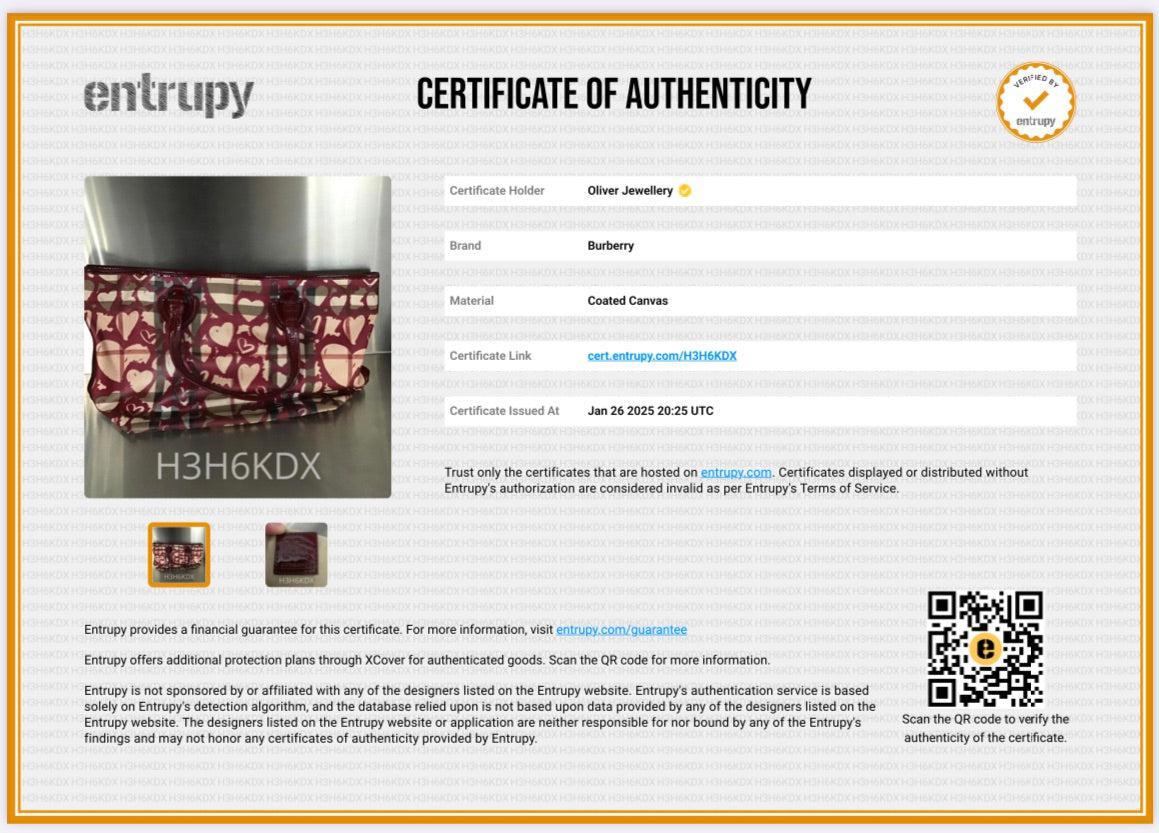 Burberry Burgundy Patent Heart Print Supernova Coated Canvas Nickie Tote Bag