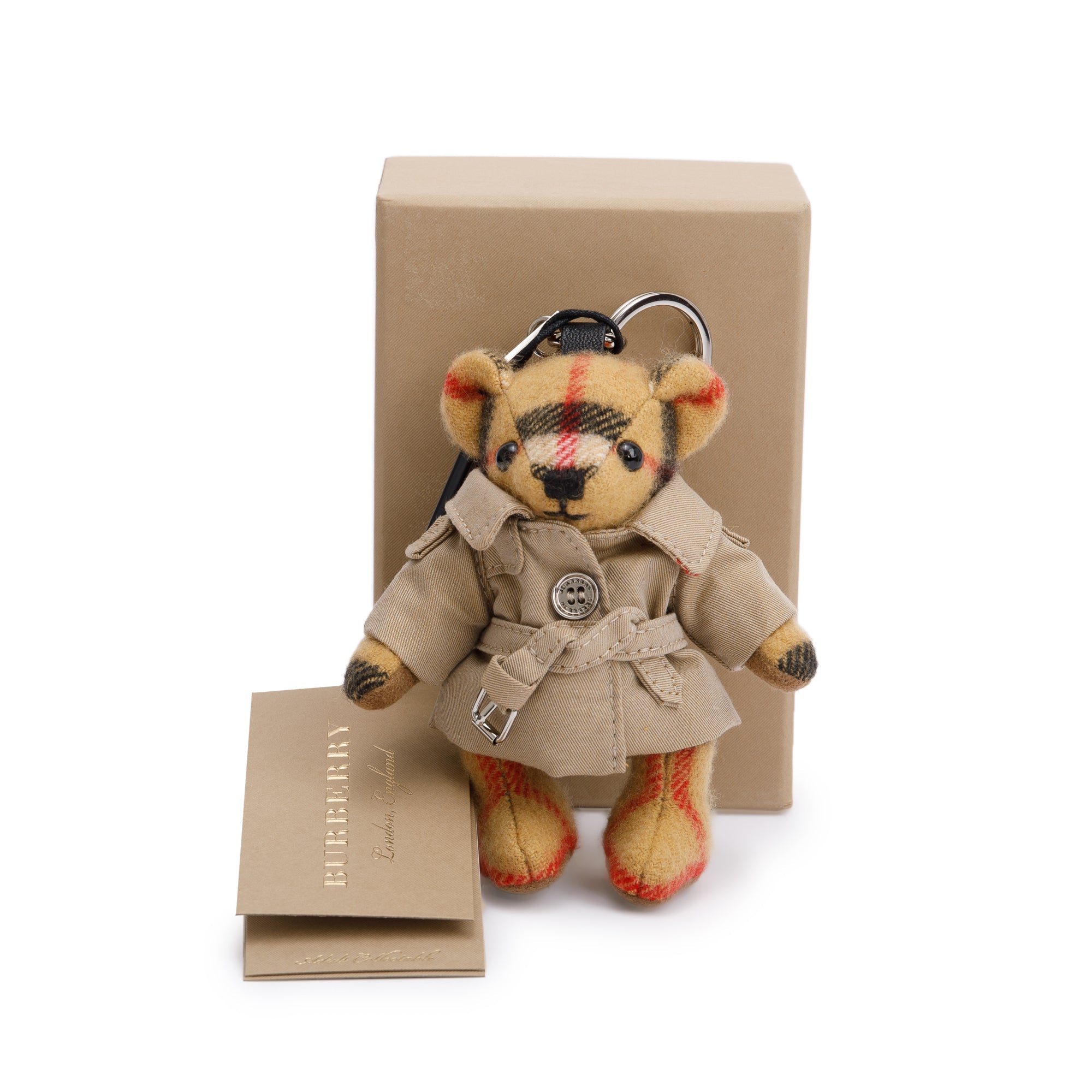 Burberry Cashmere Thomas Bear In Trench Coat Keychain w/ Box