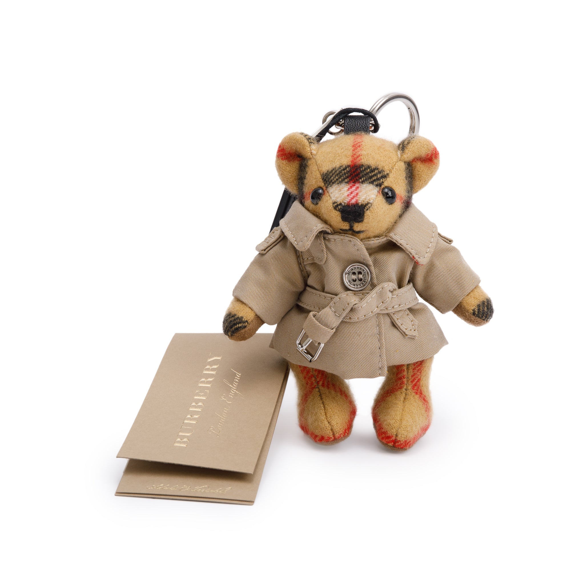Burberry Cashmere Thomas Bear In Trench Coat Keychain w/ Box