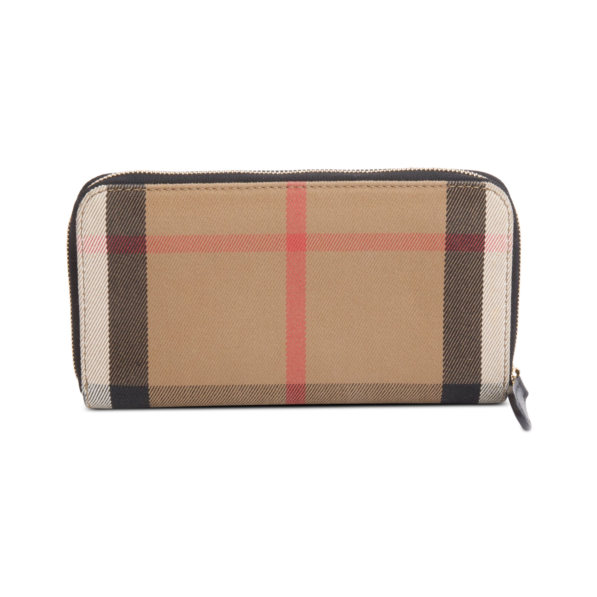 Burberry Check Canvas Black Leather Trim Derby Continental Zip Wallet
