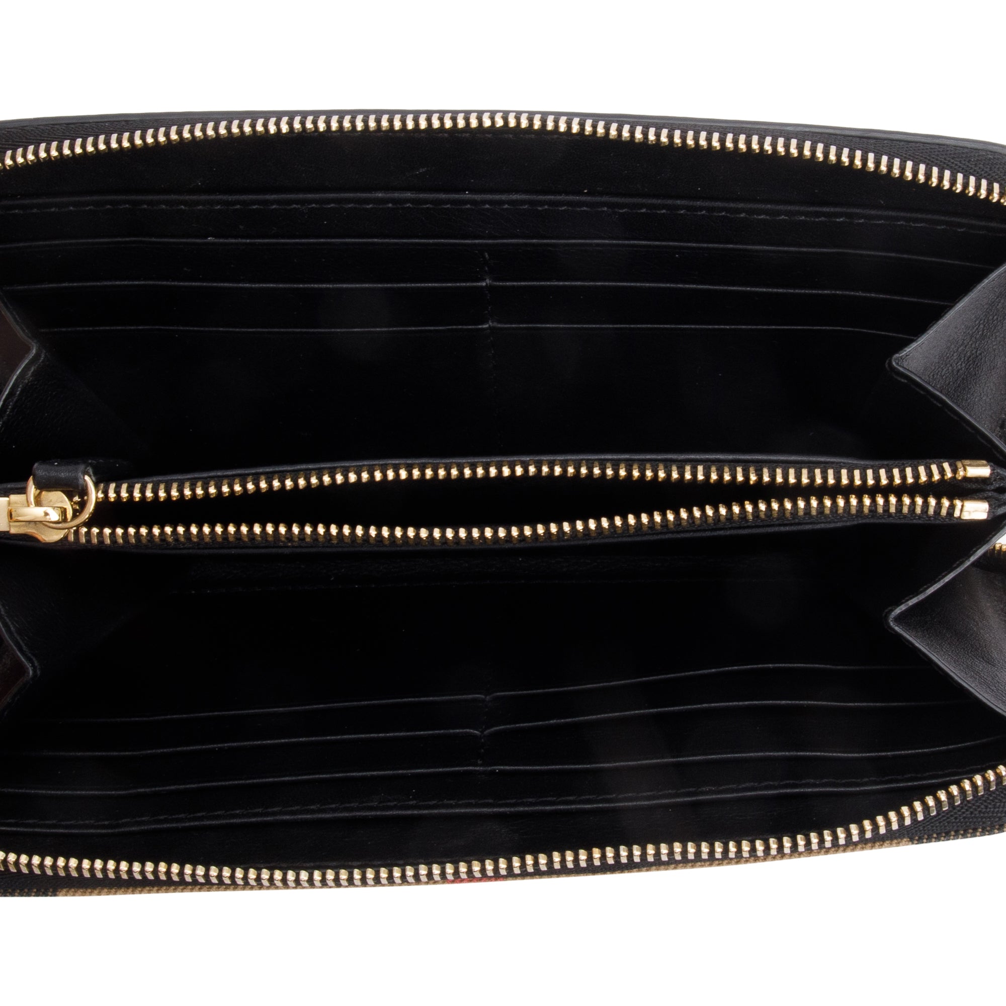 Burberry Check Canvas Black Leather Trim Derby Continental Zip Wallet