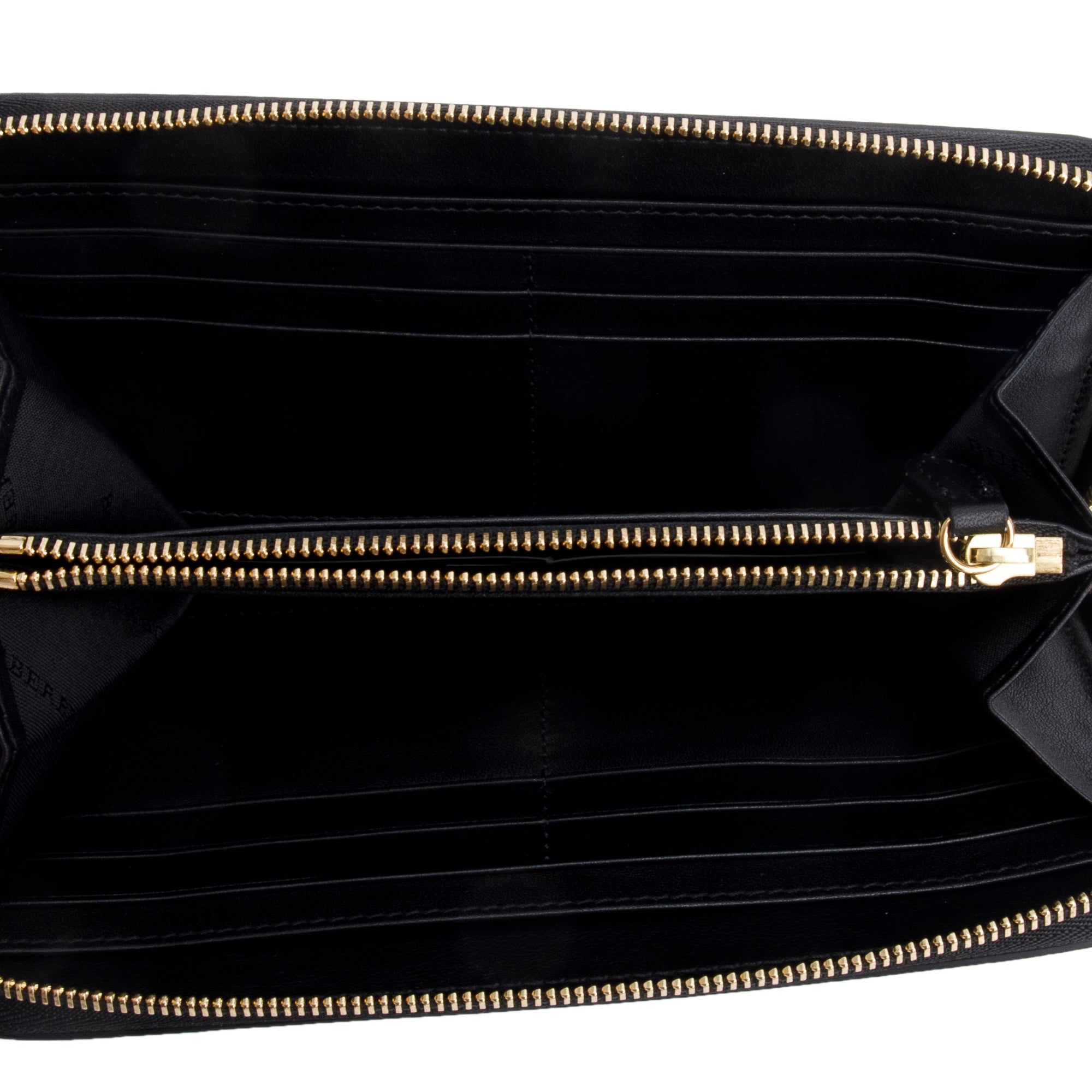 Burberry Check Canvas Black Leather Trim Derby Continental Zip Wallet w/ Box