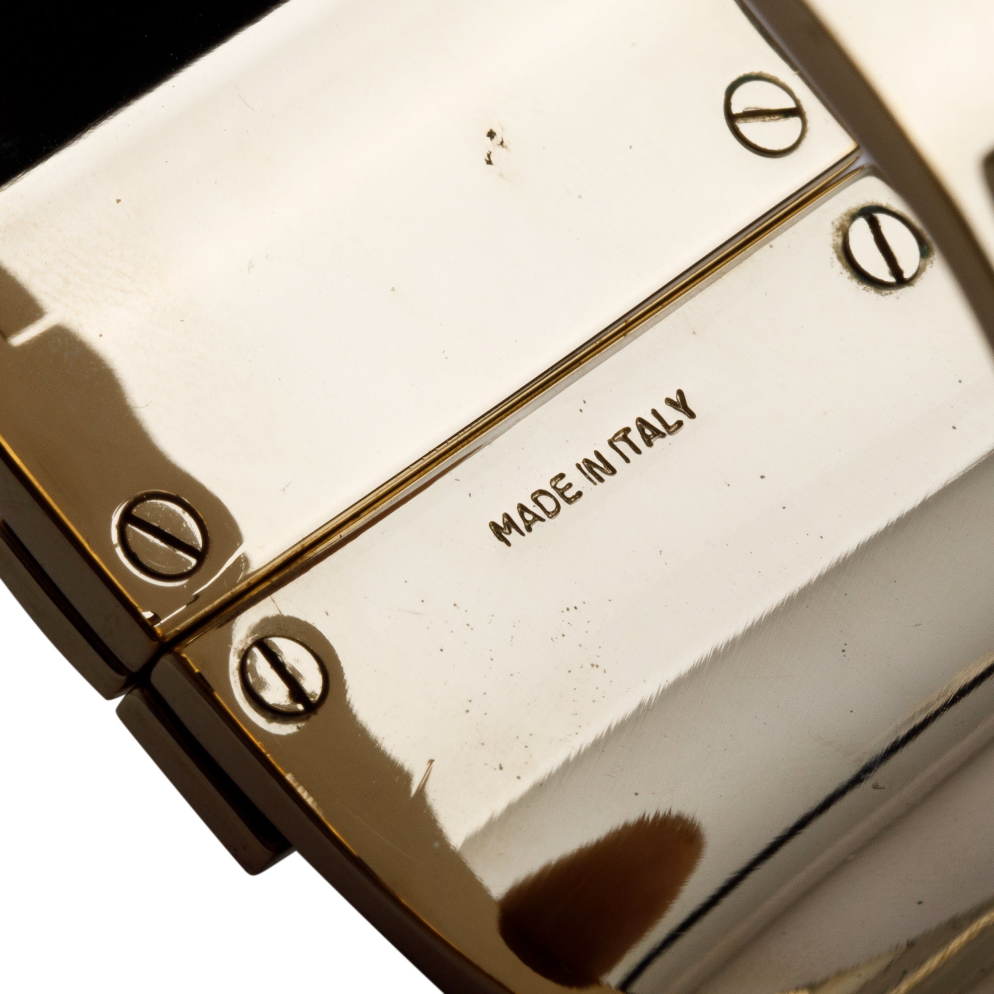 Burberry Gold-Tone Metal Nova Check Leather Hinged Wide Bangle Bracelet w/ Box