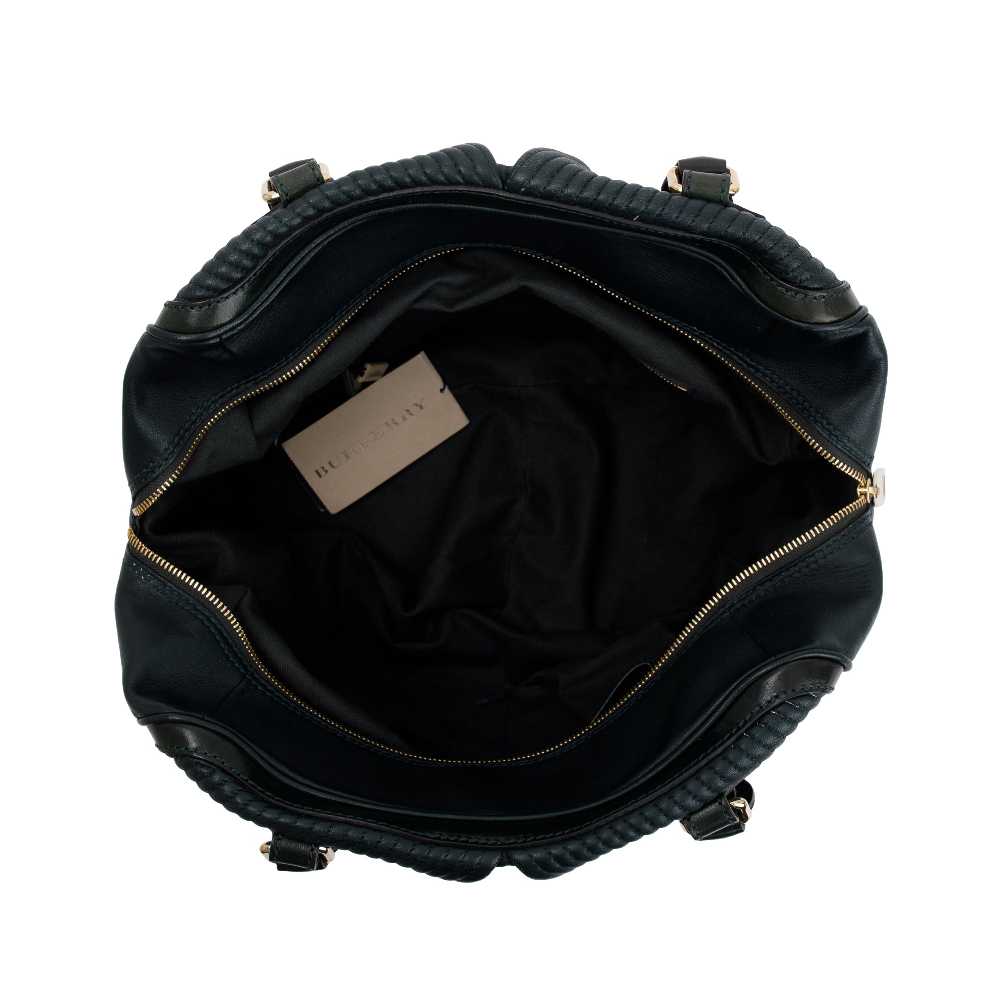 Burberry Green Pleated Stitched Leather Rosaville Bowling Bag