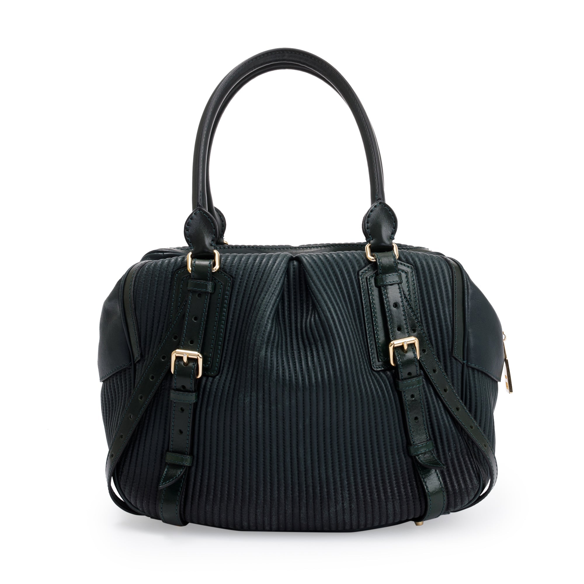 Burberry Green Pleated Stitched Leather Rosaville Bowling Bag