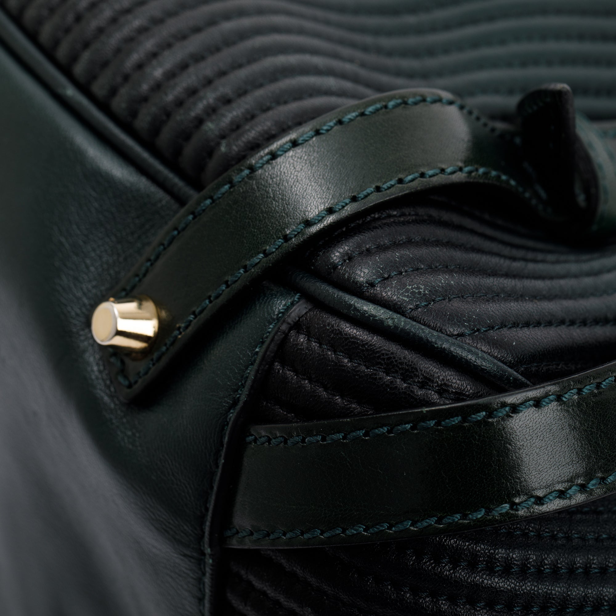 Burberry Green Pleated Stitched Leather Rosaville Bowling Bag