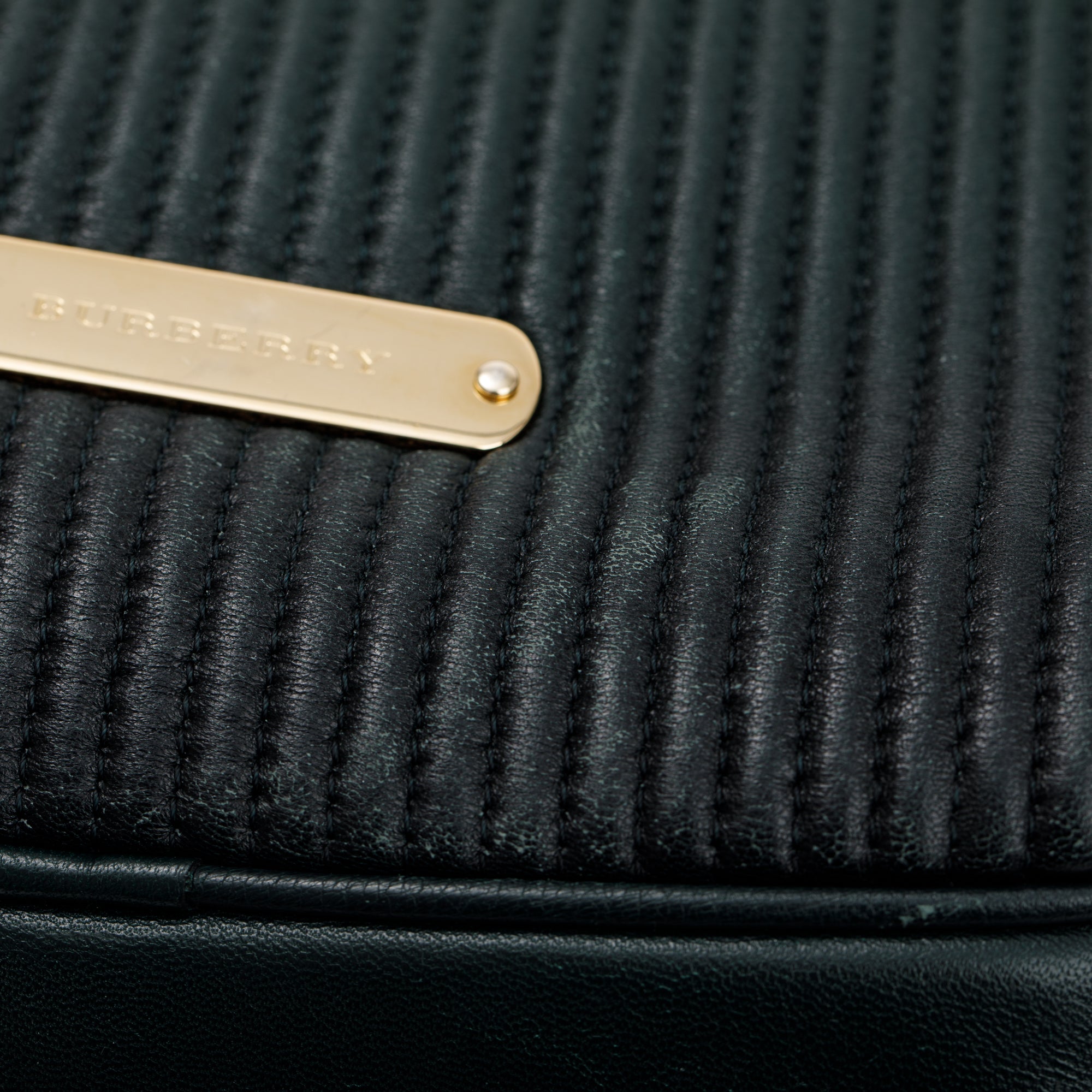 Burberry Green Pleated Stitched Leather Rosaville Bowling Bag