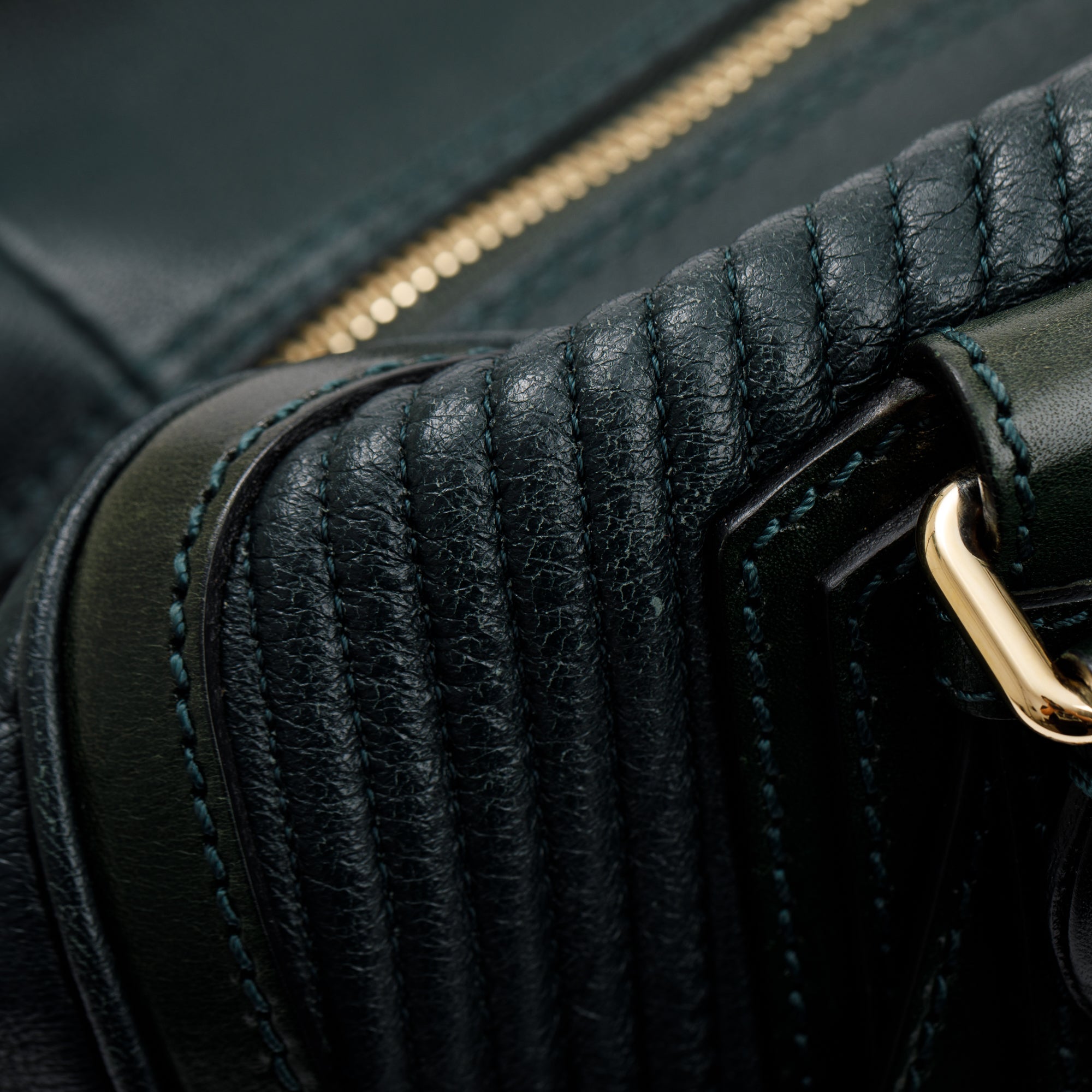 Burberry Green Pleated Stitched Leather Rosaville Bowling Bag