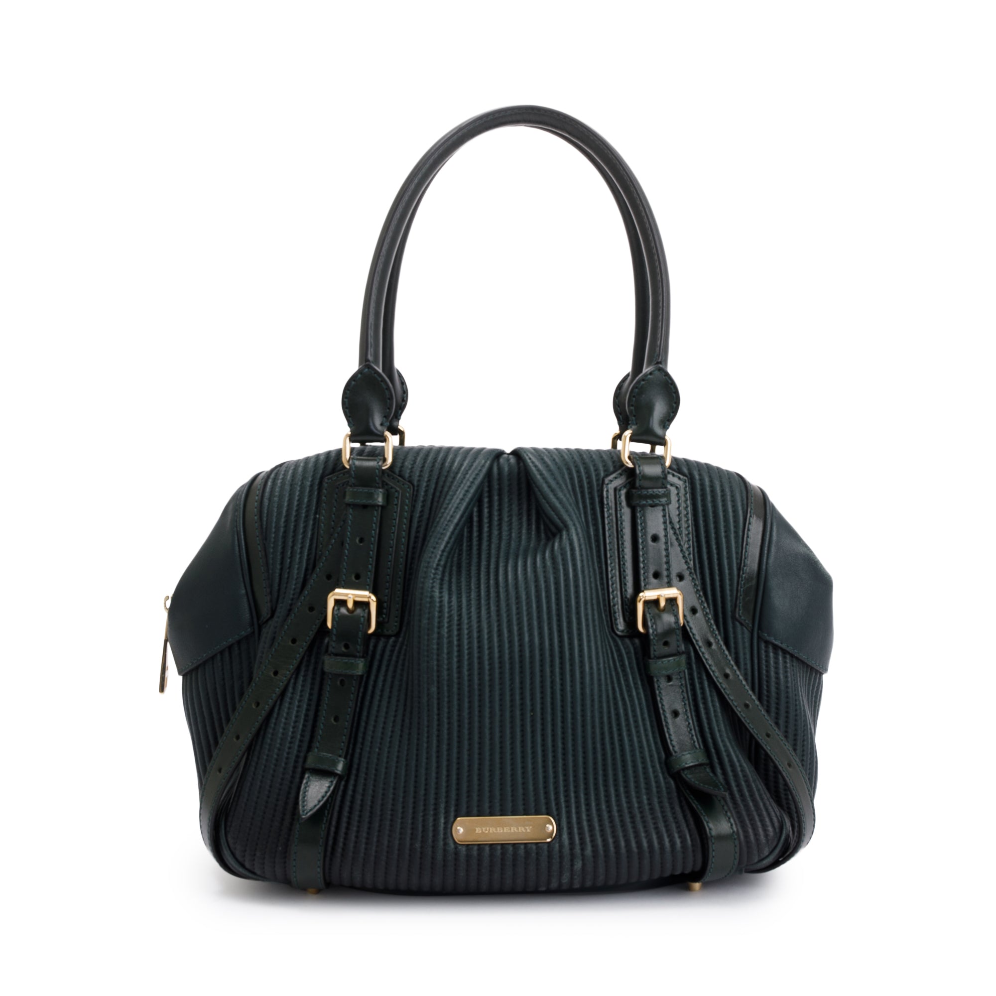 Burberry Green Pleated Stitched Leather Rosaville Bowling Bag