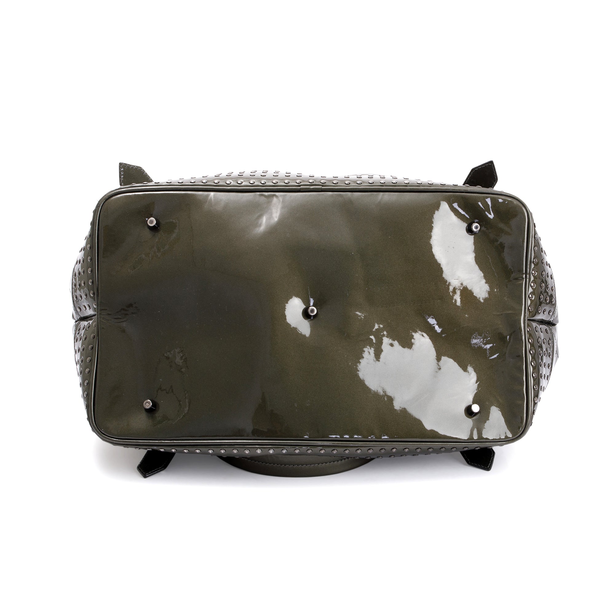 Burberry Green Quilted Patent Leather Studded Lowry Bag w/ Strap