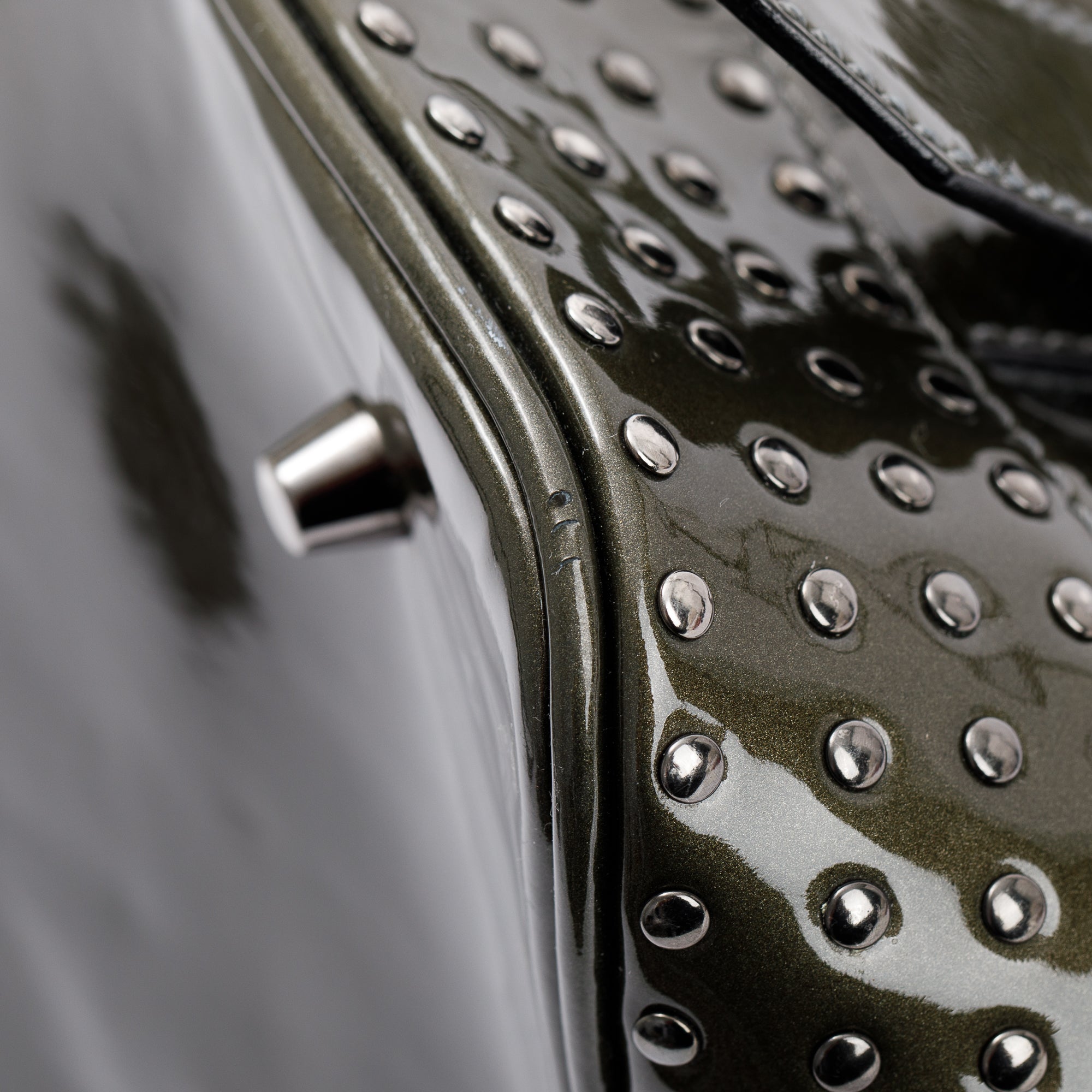 Burberry Green Quilted Patent Leather Studded Lowry Bag w/ Strap