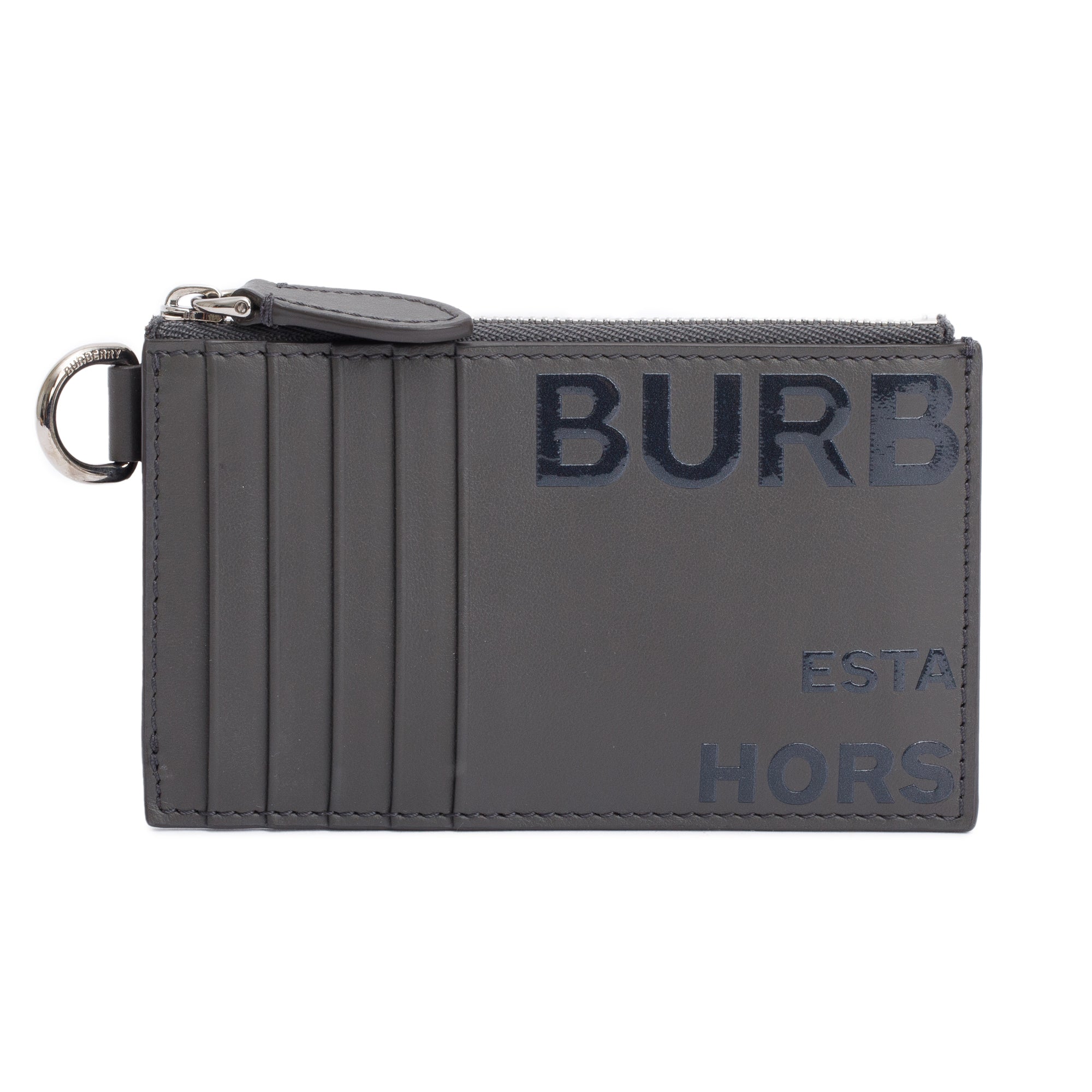 Burberry Grey Calfskin Leather Logo Alwyn Lanyard Card Case w/ Strap