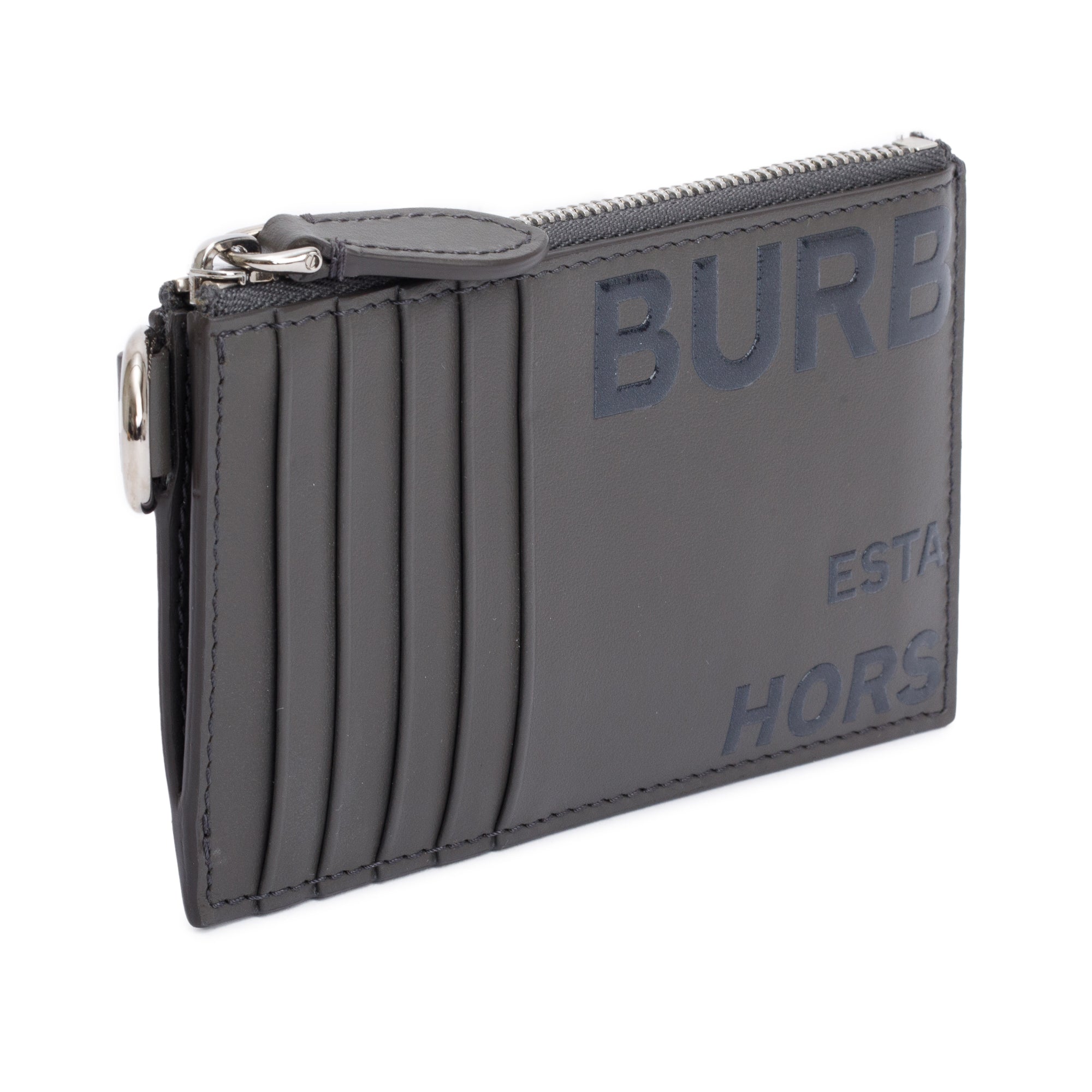 Burberry Grey Calfskin Leather Logo Alwyn Lanyard Card Case w/ Strap