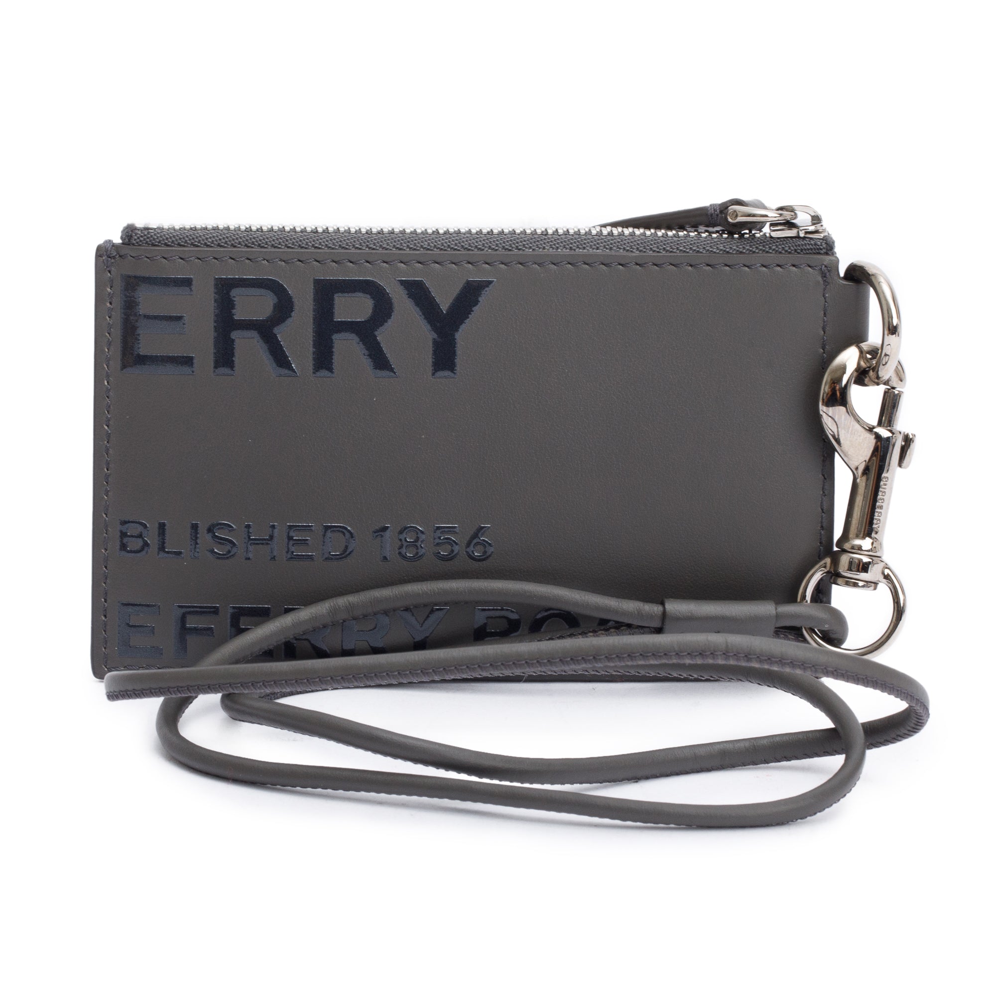 Burberry Grey Calfskin Leather Logo Alwyn Lanyard Card Case w/ Strap