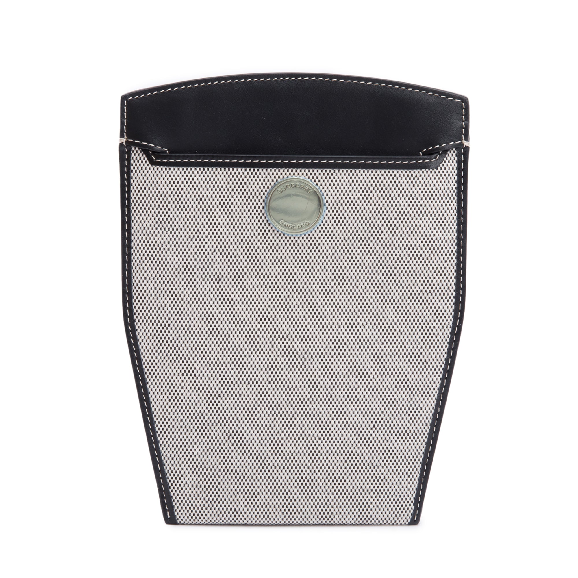 Burberry Grey Canvas Black Leather Mini Society Phone Holder Crossbody