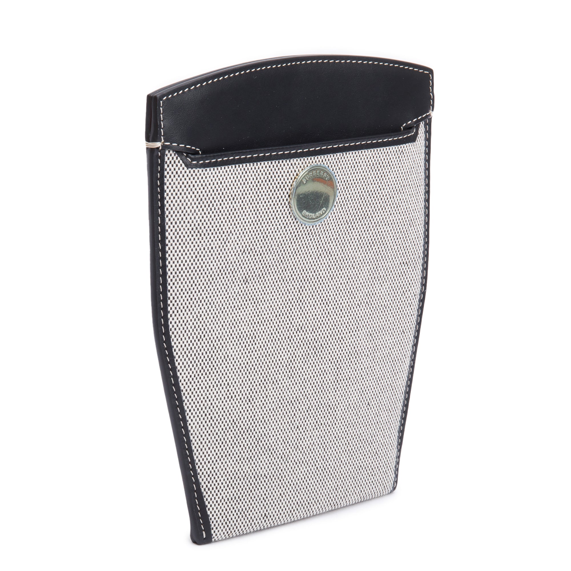 Burberry Grey Canvas Black Leather Mini Society Phone Holder Crossbody