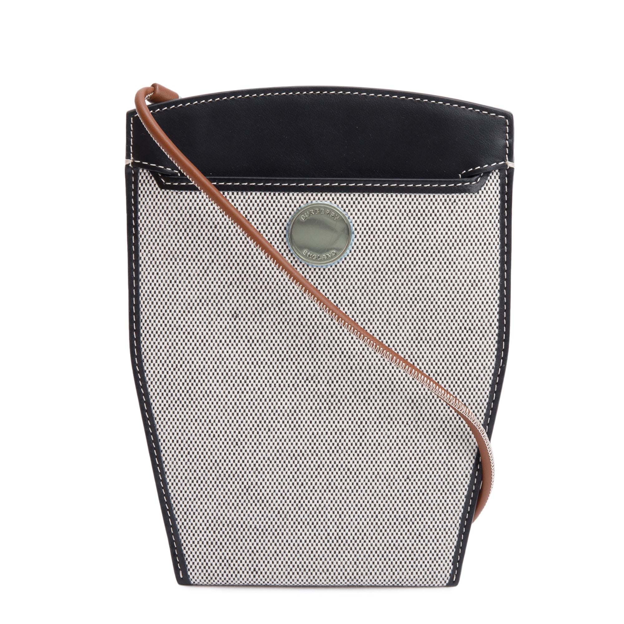 Burberry Grey Canvas Black Leather Mini Society Phone Holder Crossbody