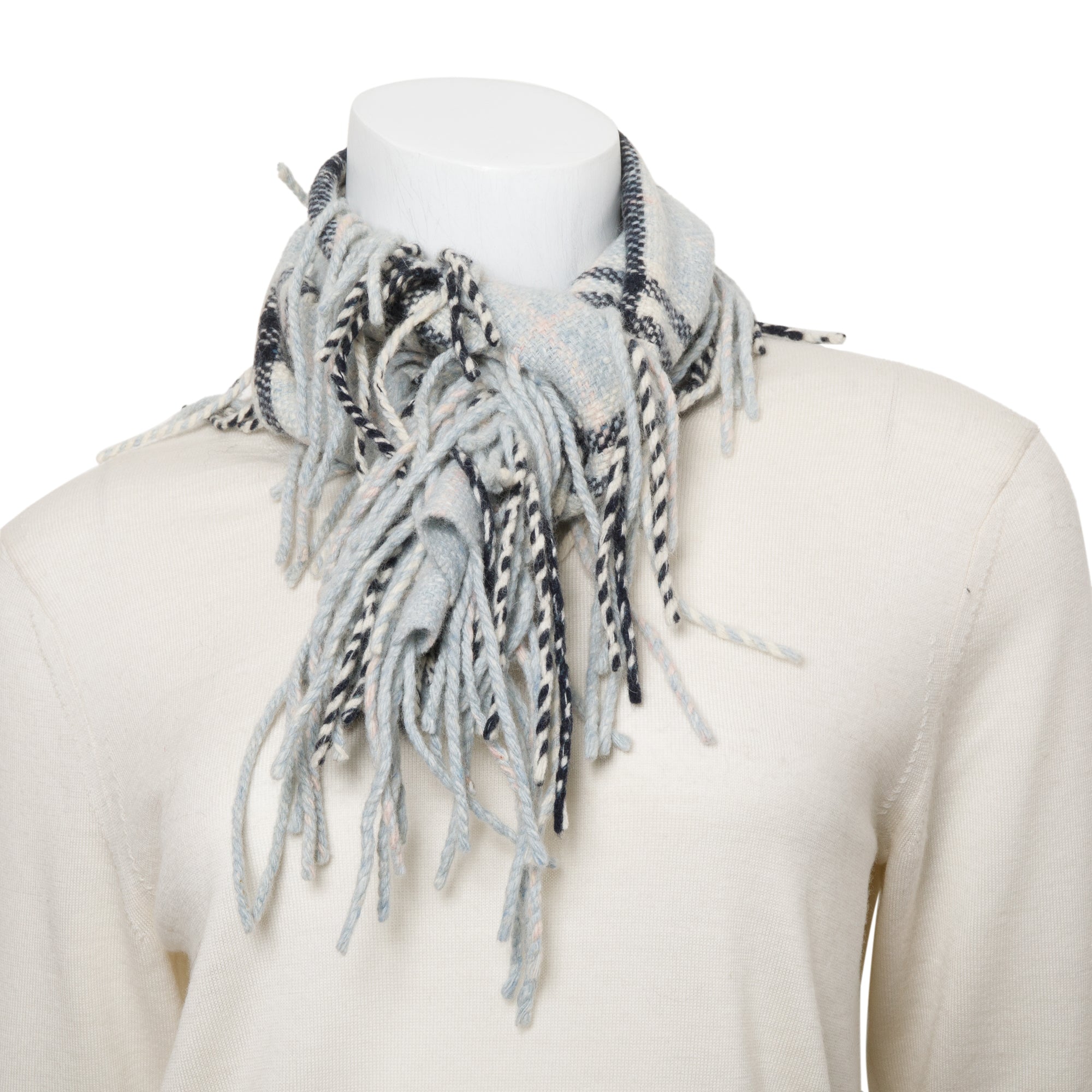 Burberry Grey Multicolor House Check Cashmere Happy Scarf